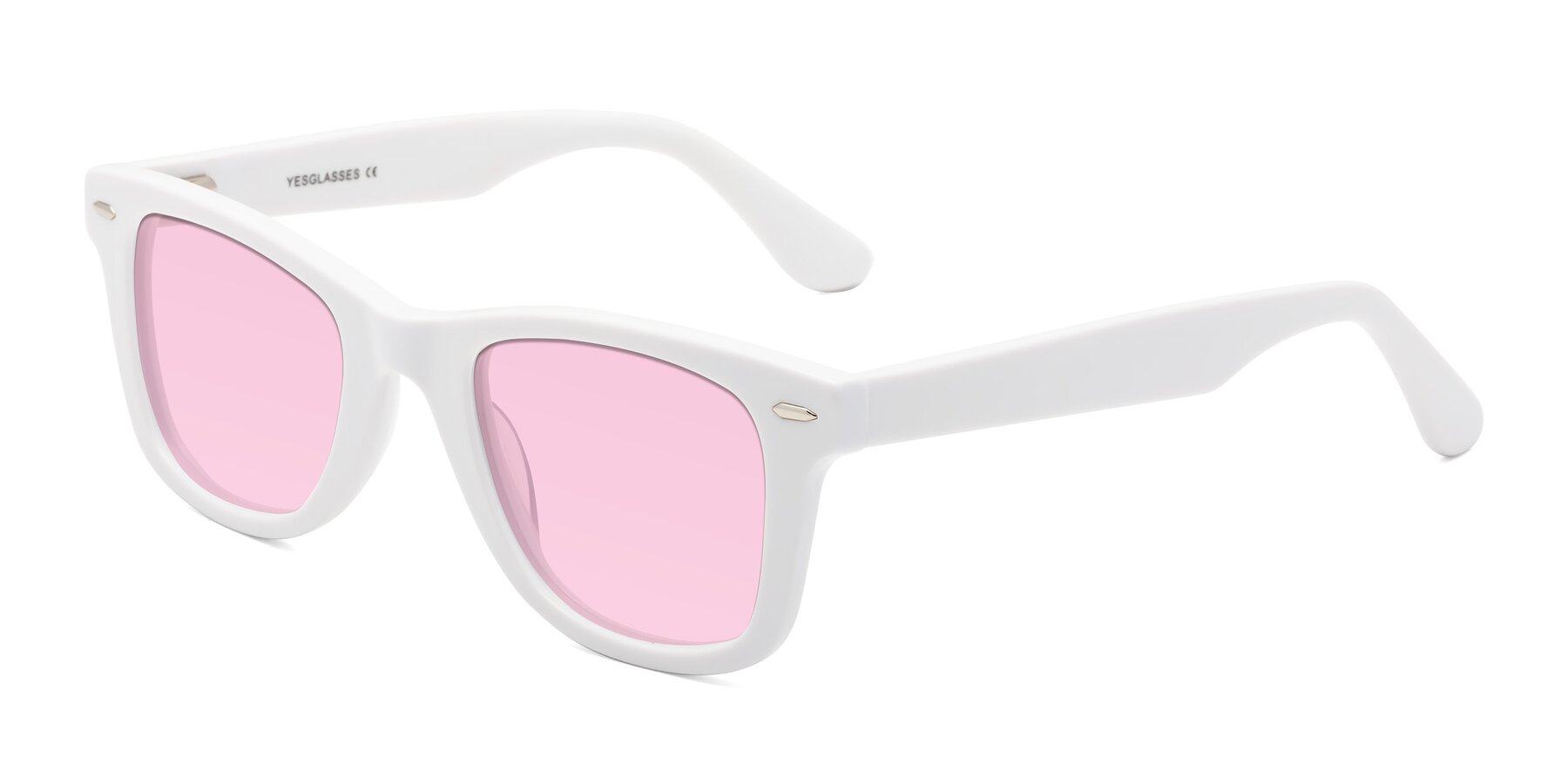 Angle of Rocky in White with Light Pink Tinted Lenses
