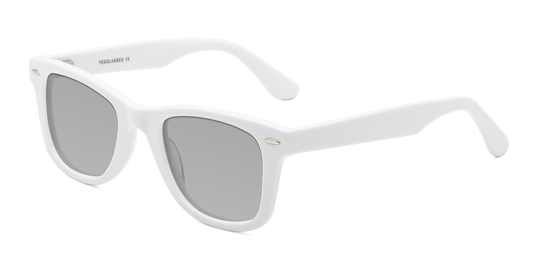 Angle of Rocky in White with Light Gray Tinted Lenses