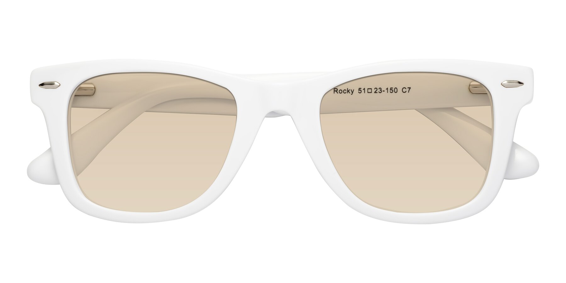 Folded Front of Rocky in White with Light Brown Tinted Lenses