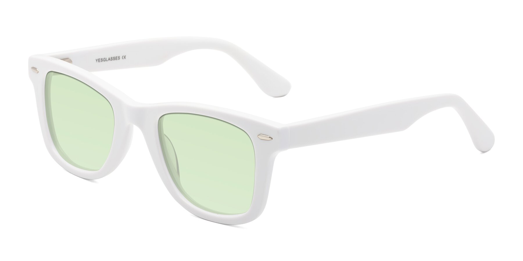 Angle of Rocky in White with Light Green Tinted Lenses