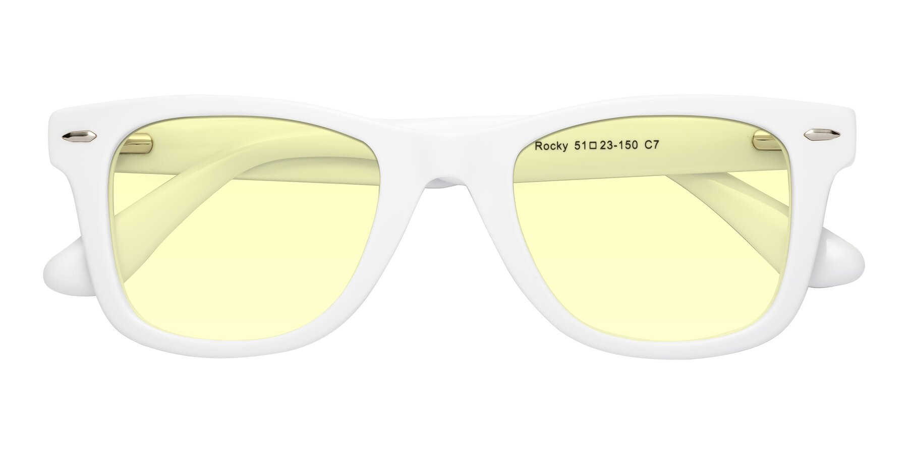Folded Front of Rocky in White with Light Yellow Tinted Lenses