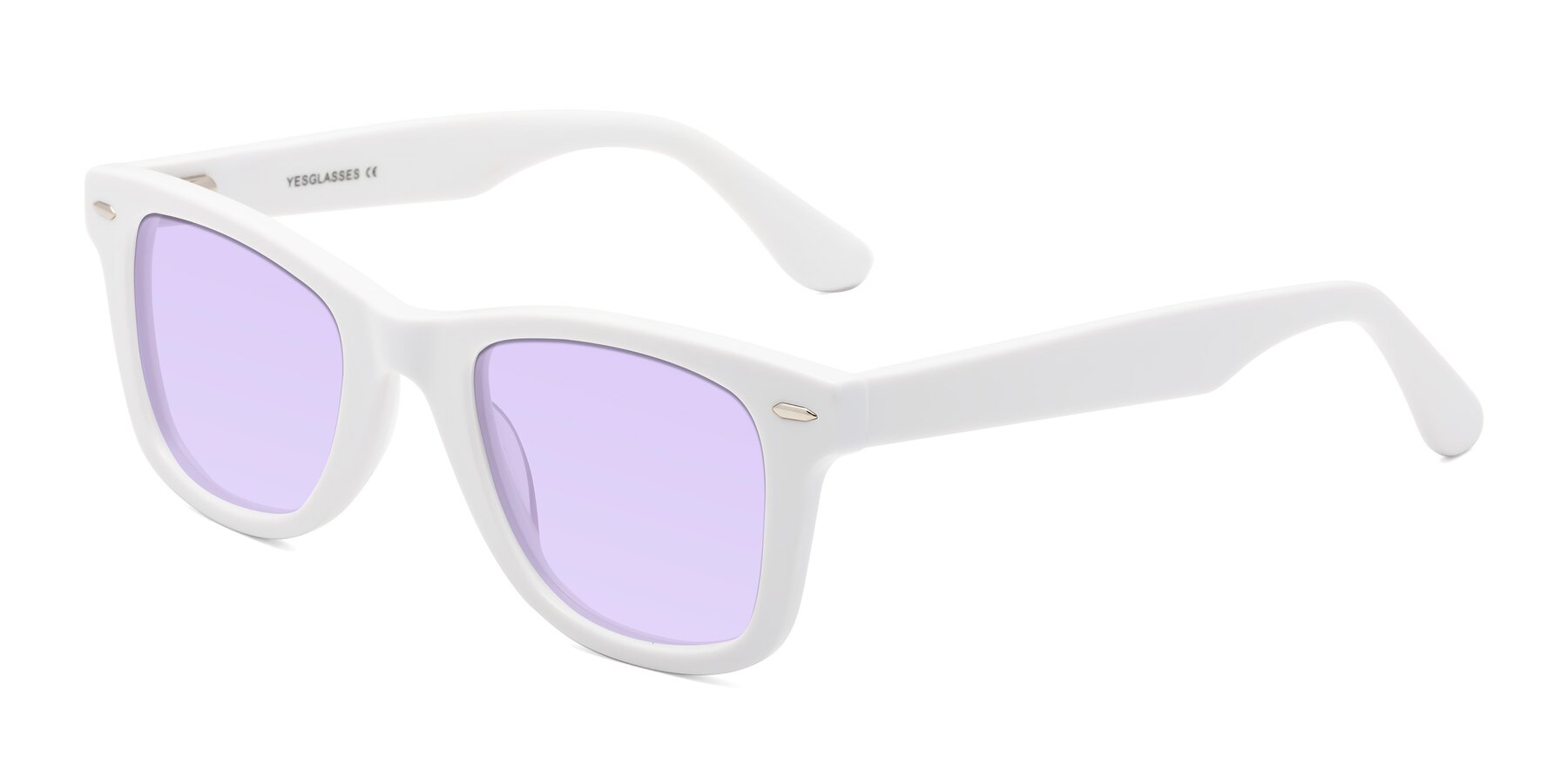 Angle of Rocky in White with Light Purple Tinted Lenses
