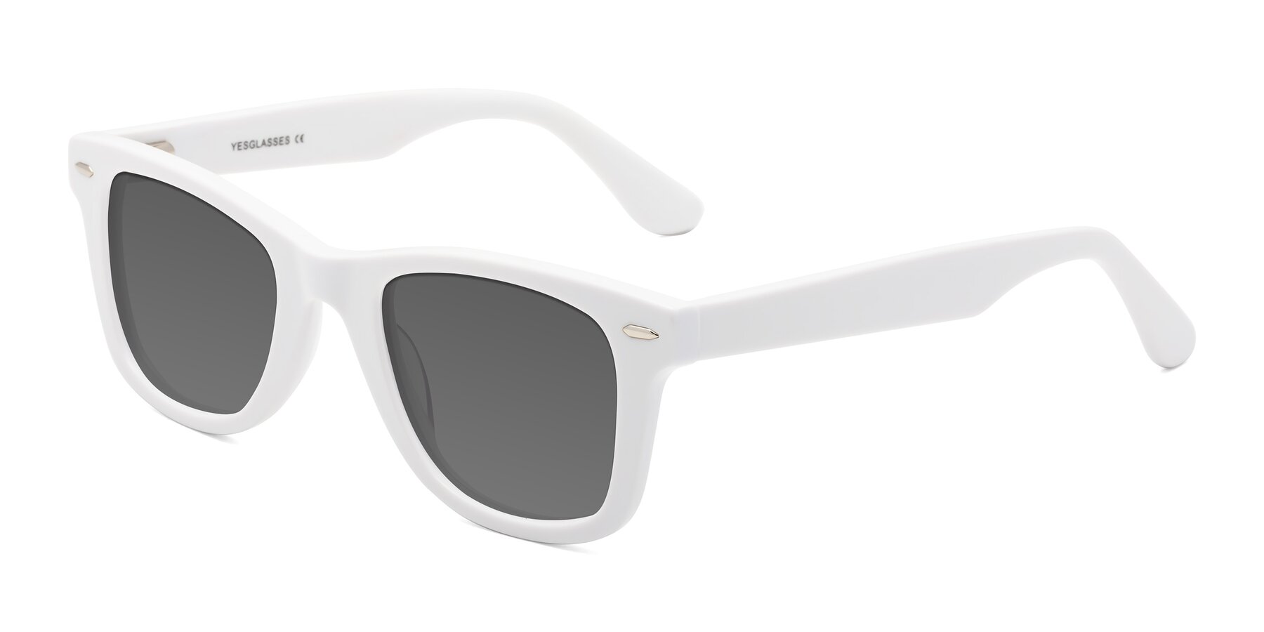 Angle of Rocky in White with Medium Gray Tinted Lenses