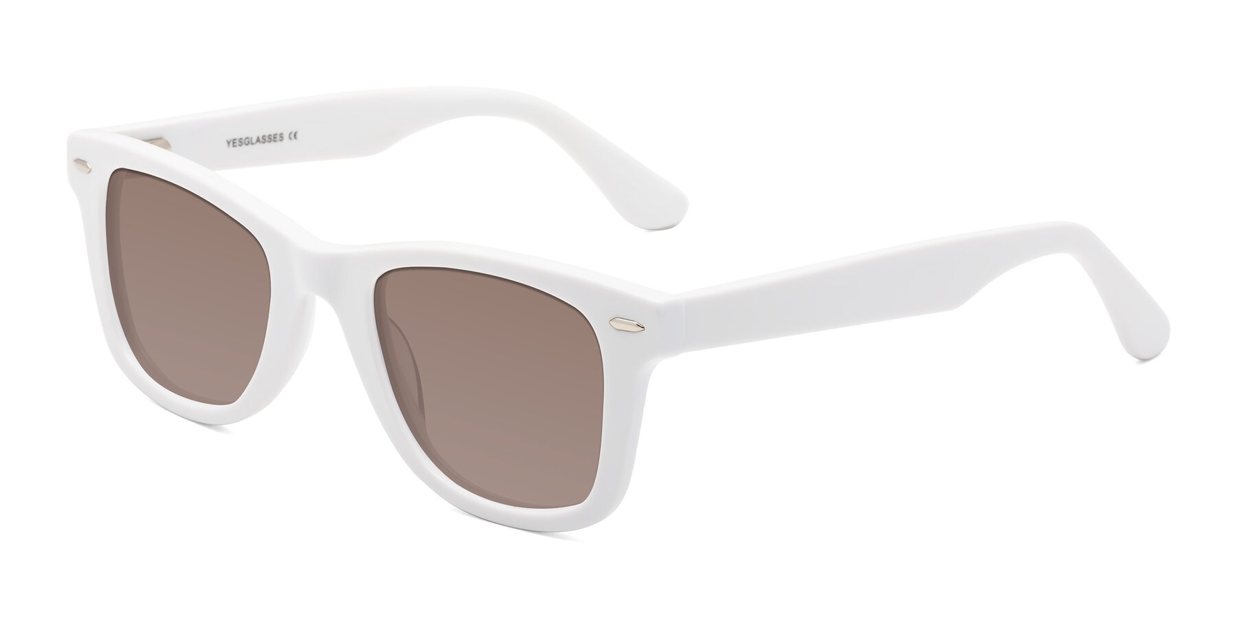 Angle of Rocky in White with Medium Brown Tinted Lenses