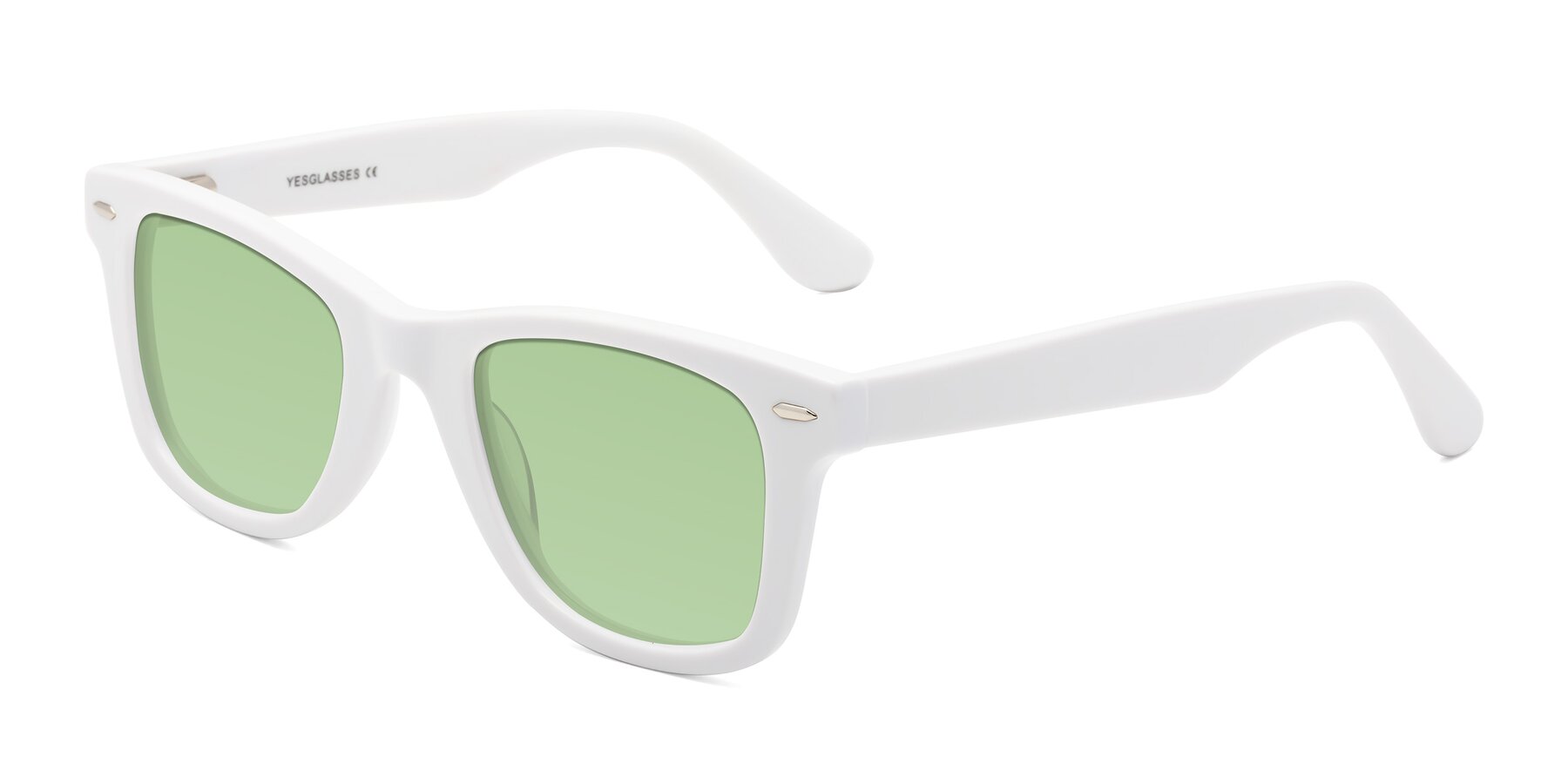 Angle of Rocky in White with Medium Green Tinted Lenses