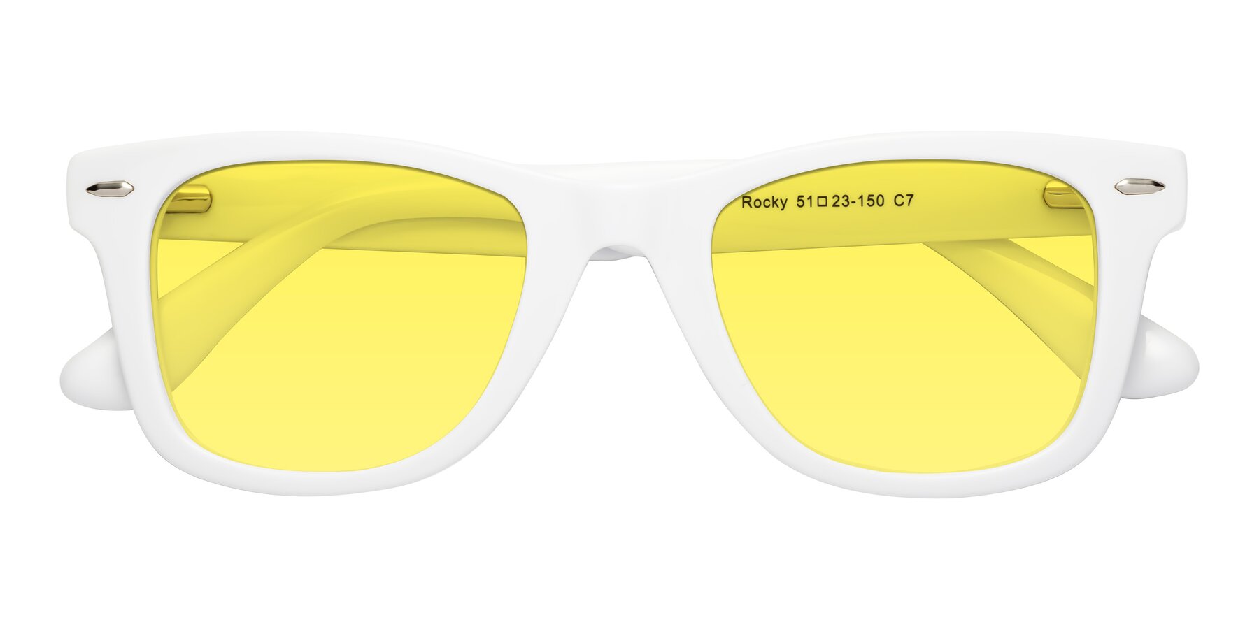 Folded Front of Rocky in White with Medium Yellow Tinted Lenses