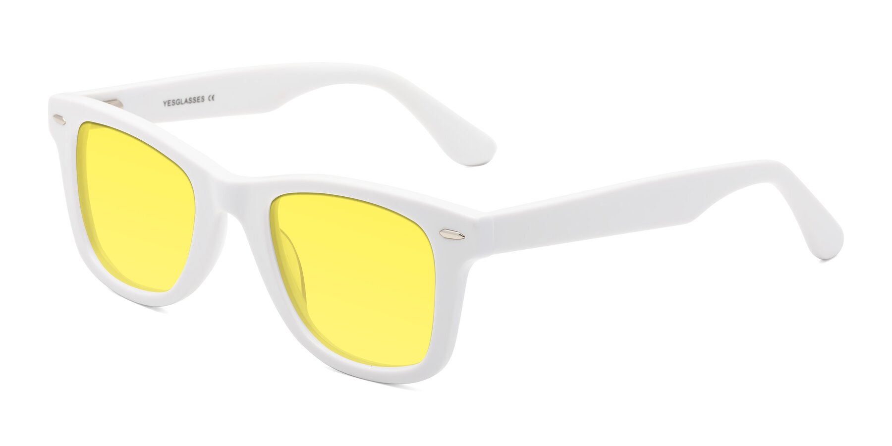 Angle of Rocky in White with Medium Yellow Tinted Lenses