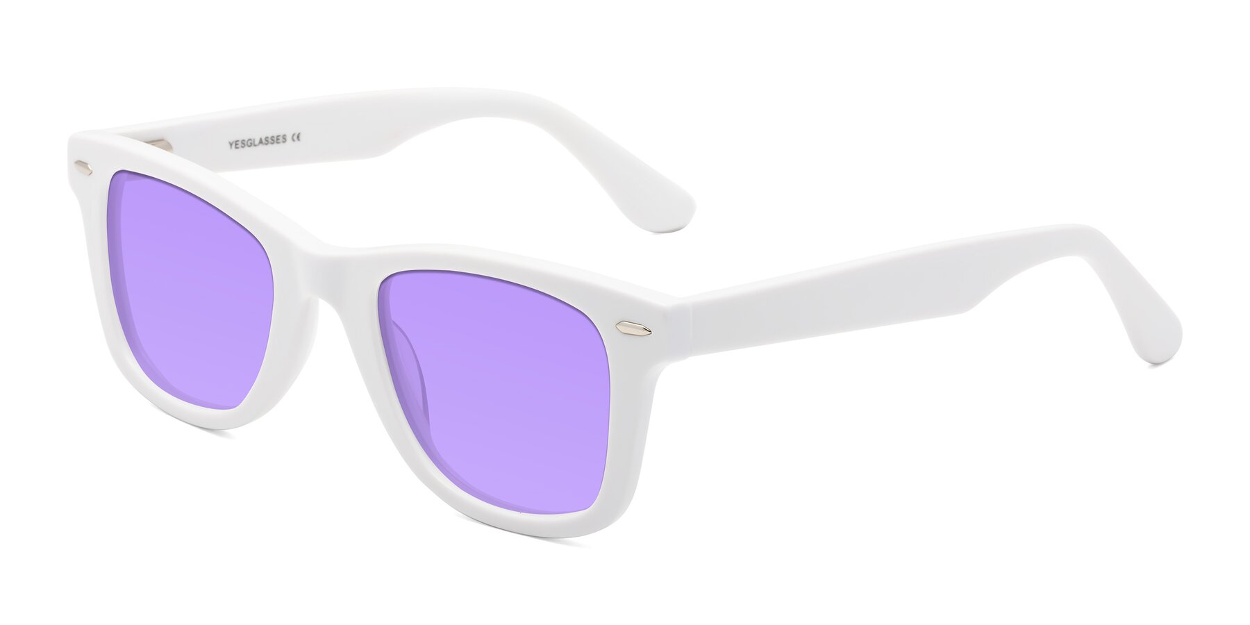 Angle of Rocky in White with Medium Purple Tinted Lenses