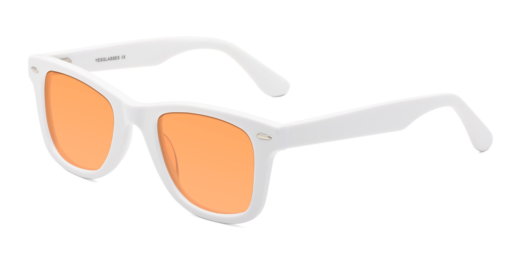 Angle of Rocky in White with Medium Orange Tinted Lenses