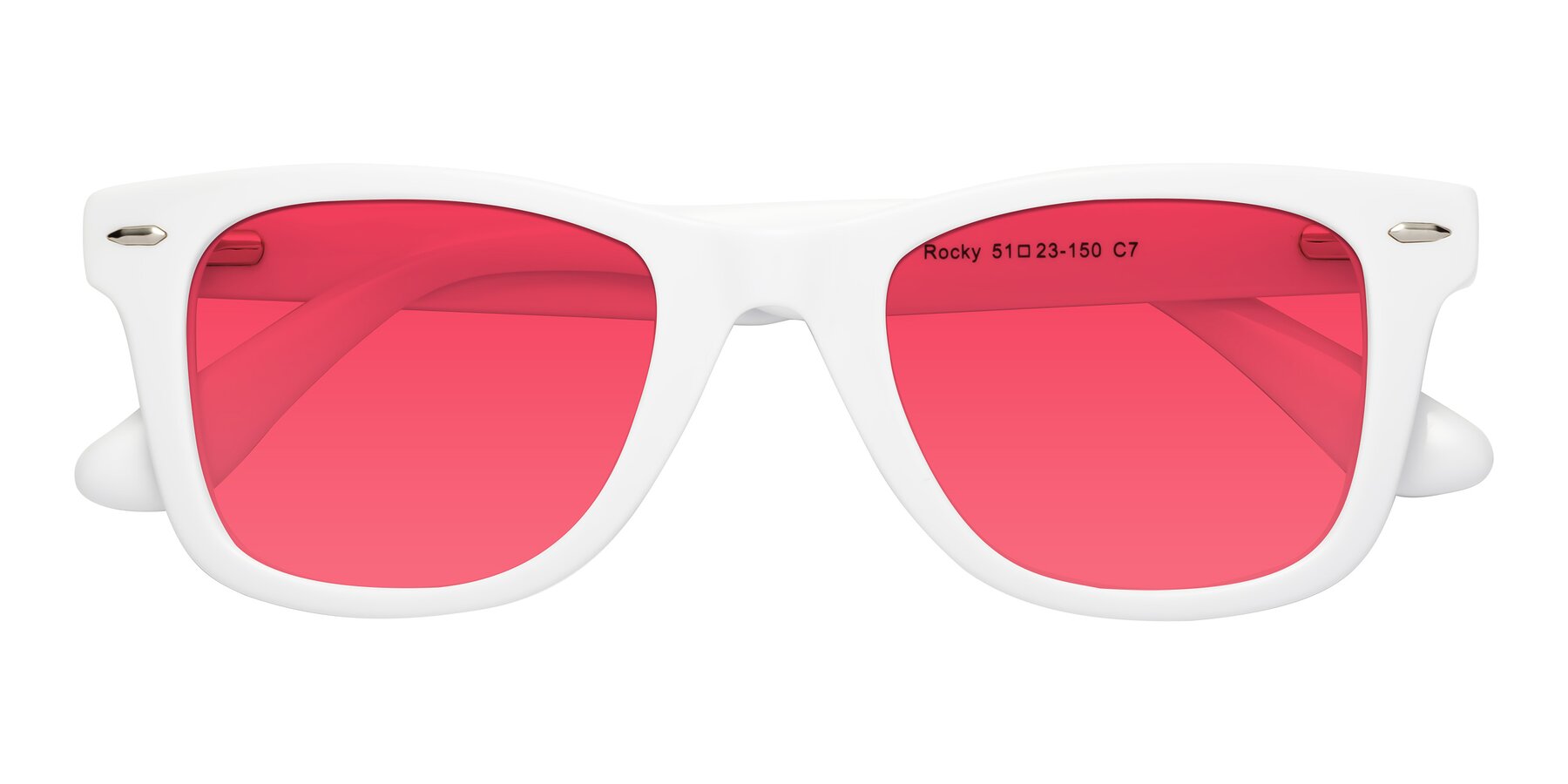 Folded Front of Rocky in White with Red Tinted Lenses