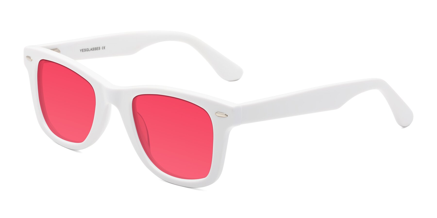Angle of Rocky in White with Red Tinted Lenses