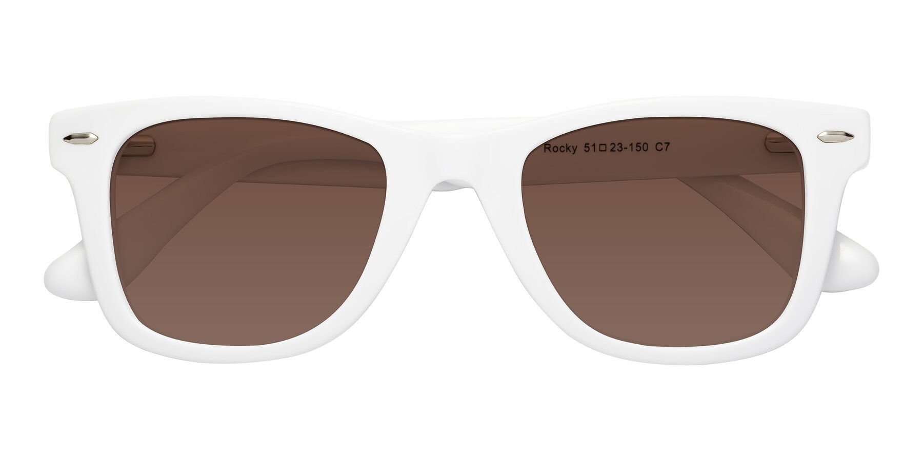 Folded Front of Rocky in White with Brown Tinted Lenses