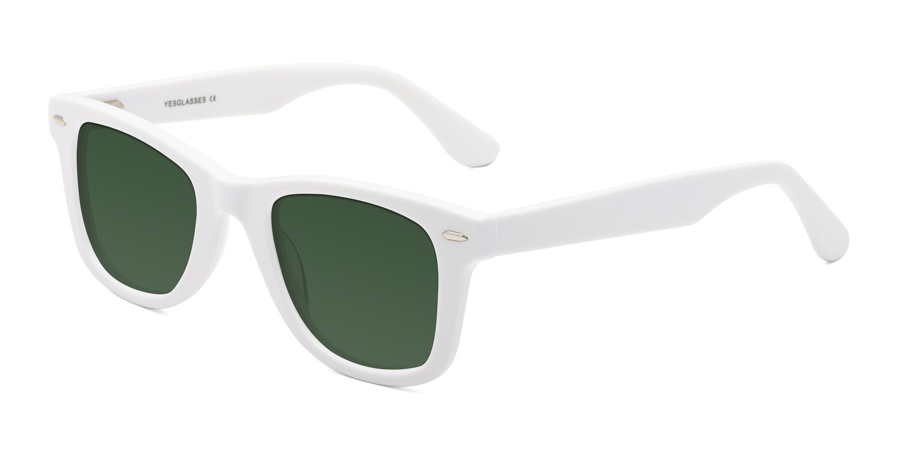 Angle of Rocky in White with Green Tinted Lenses