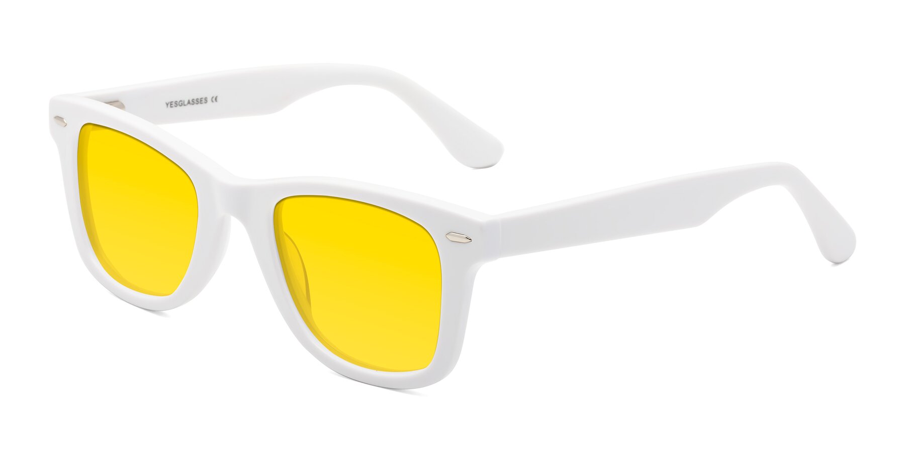 Angle of Rocky in White with Yellow Tinted Lenses