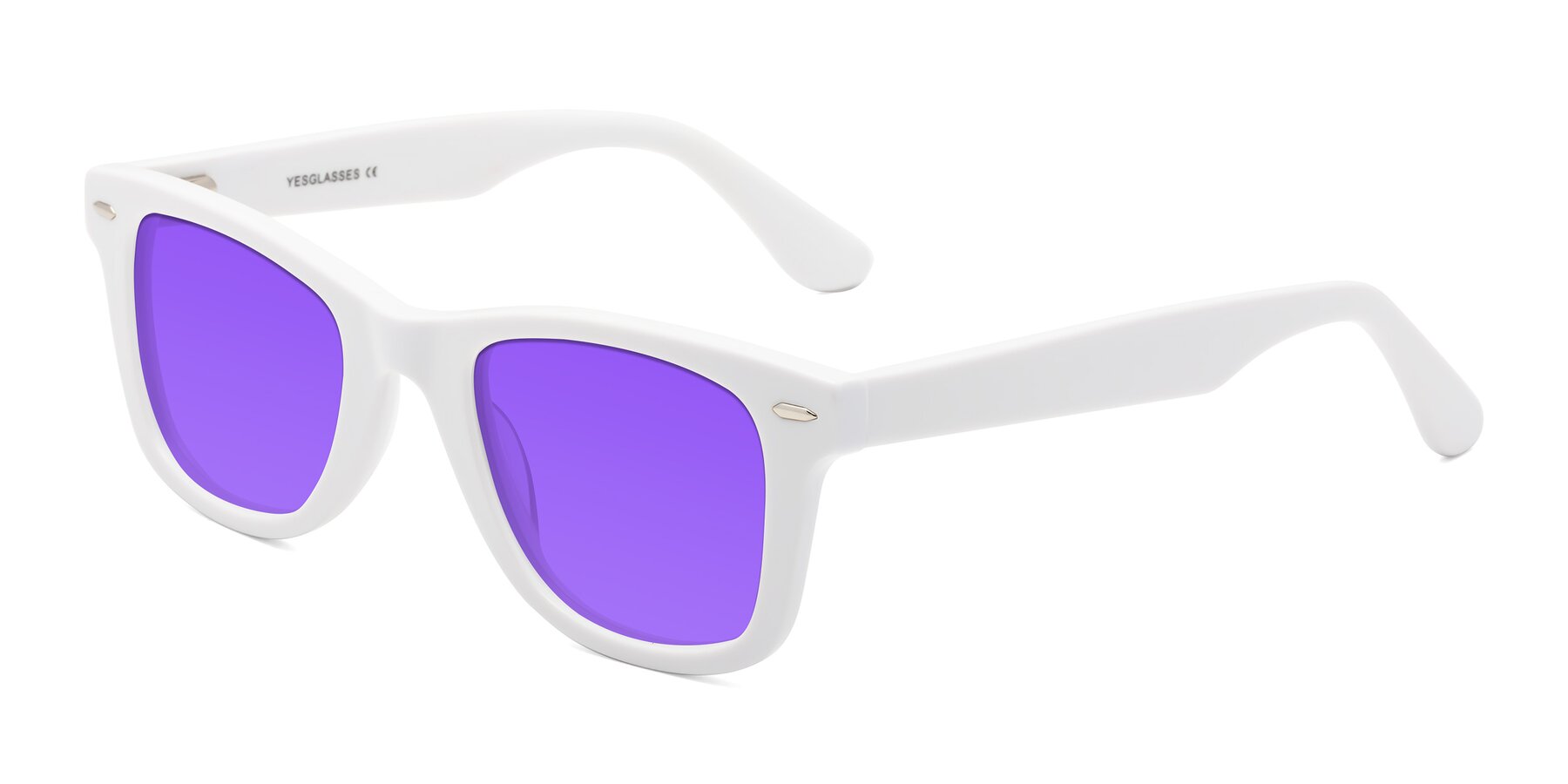 Angle of Rocky in White with Purple Tinted Lenses