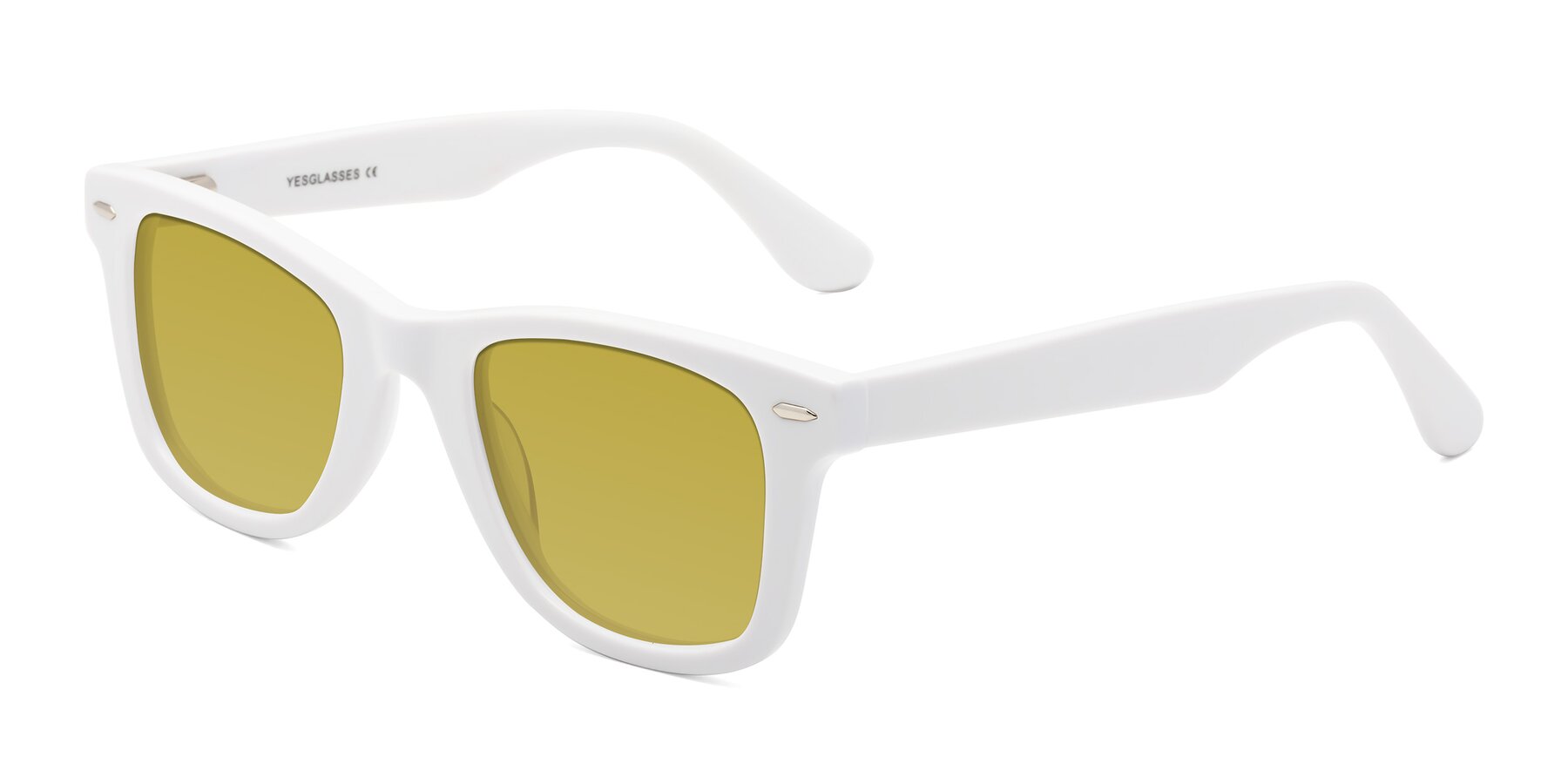 Angle of Rocky in White with Champagne Tinted Lenses