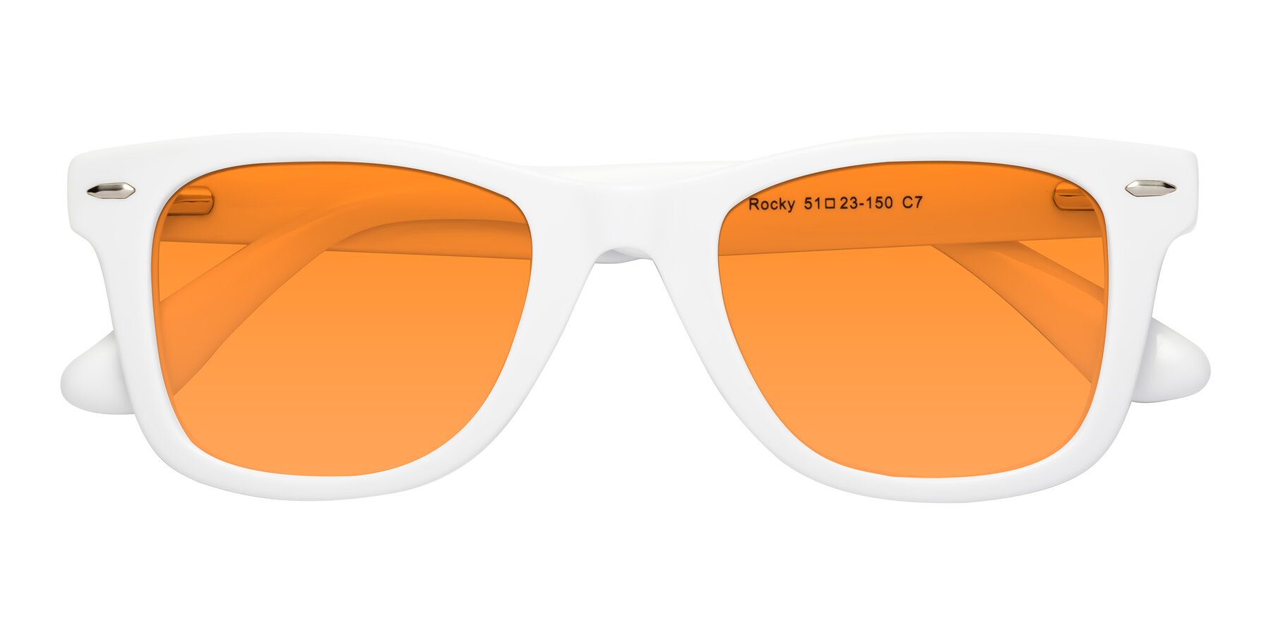 Folded Front of Rocky in White with Orange Tinted Lenses