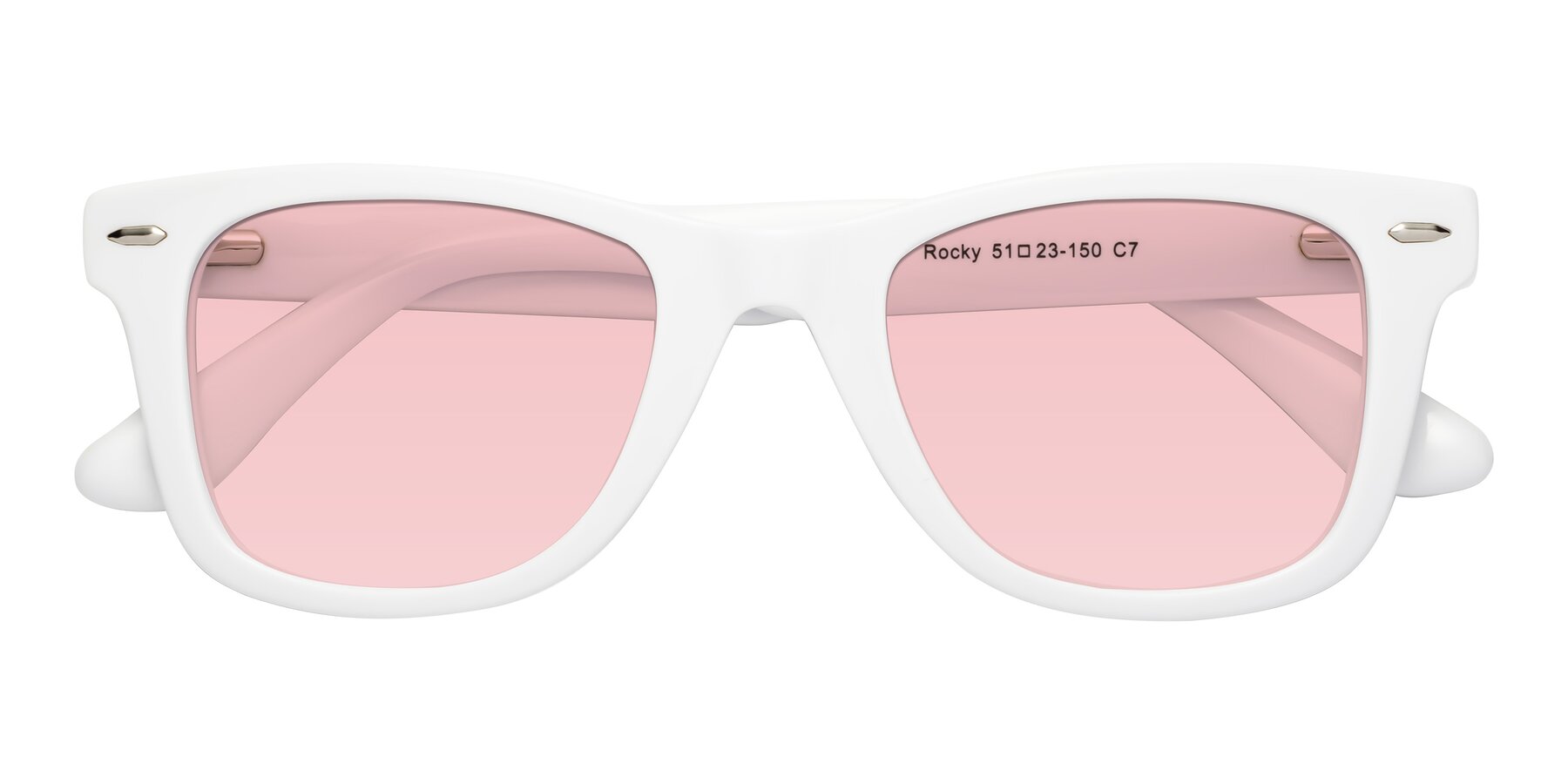 Folded Front of Rocky in White with Light Garnet Tinted Lenses