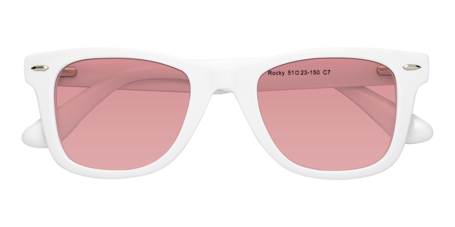 Folded Front of Rocky in White with Medium Garnet Tinted Lenses