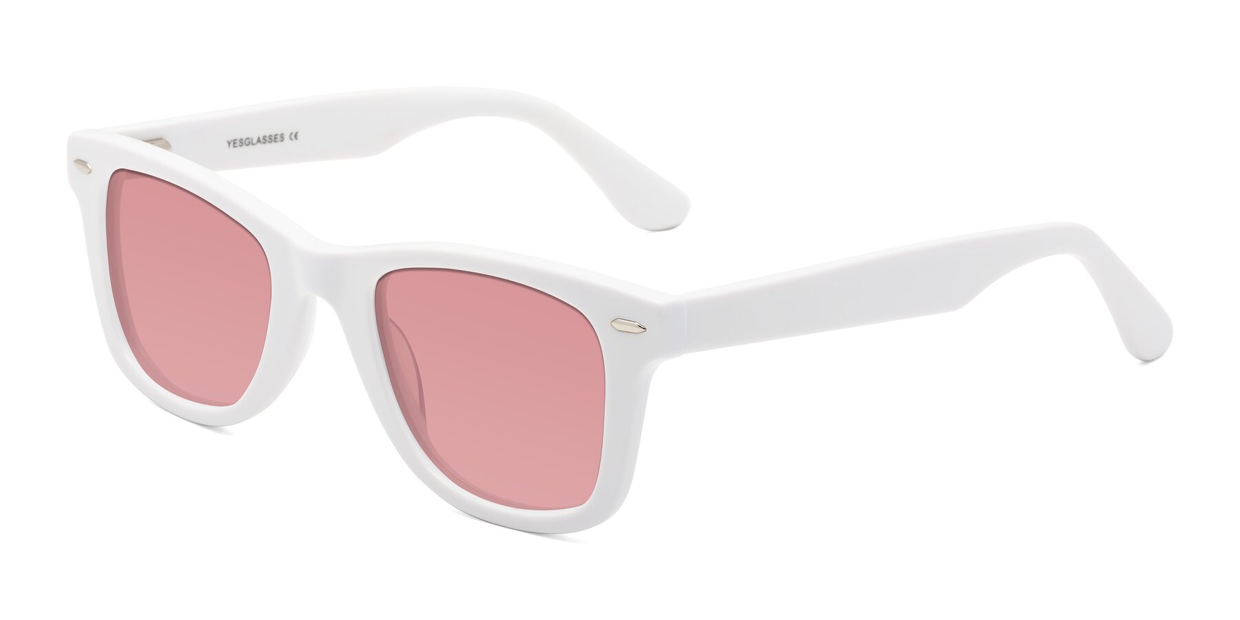 Angle of Rocky in White with Medium Garnet Tinted Lenses