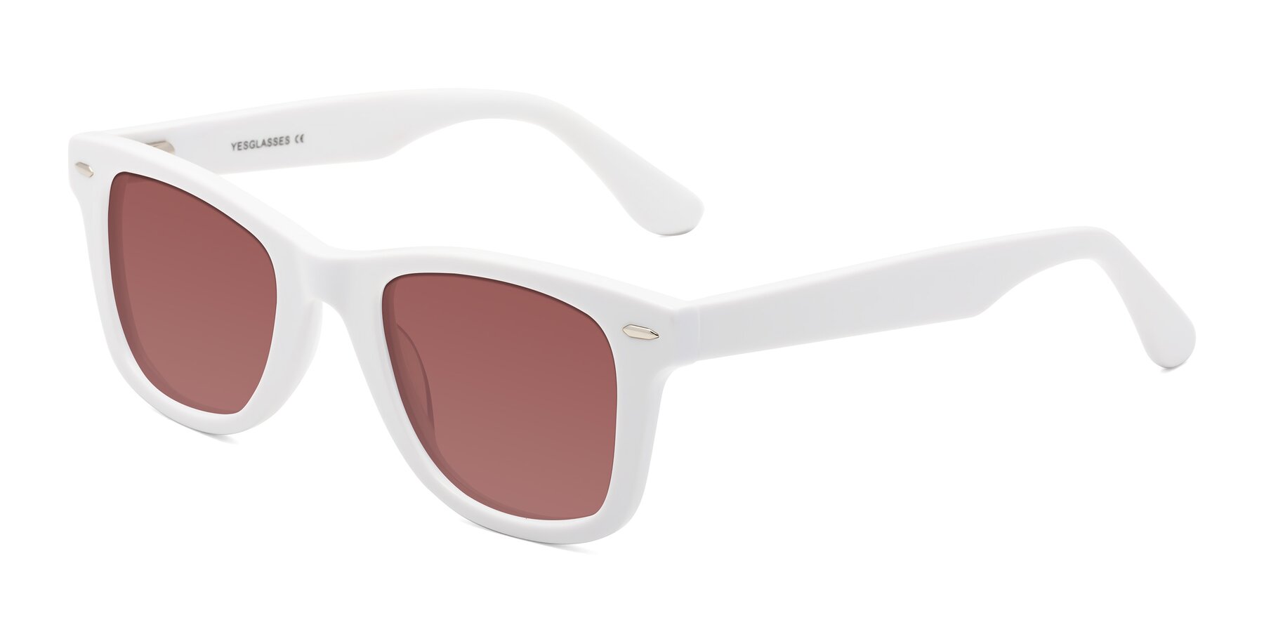 Angle of Rocky in White with Garnet Tinted Lenses