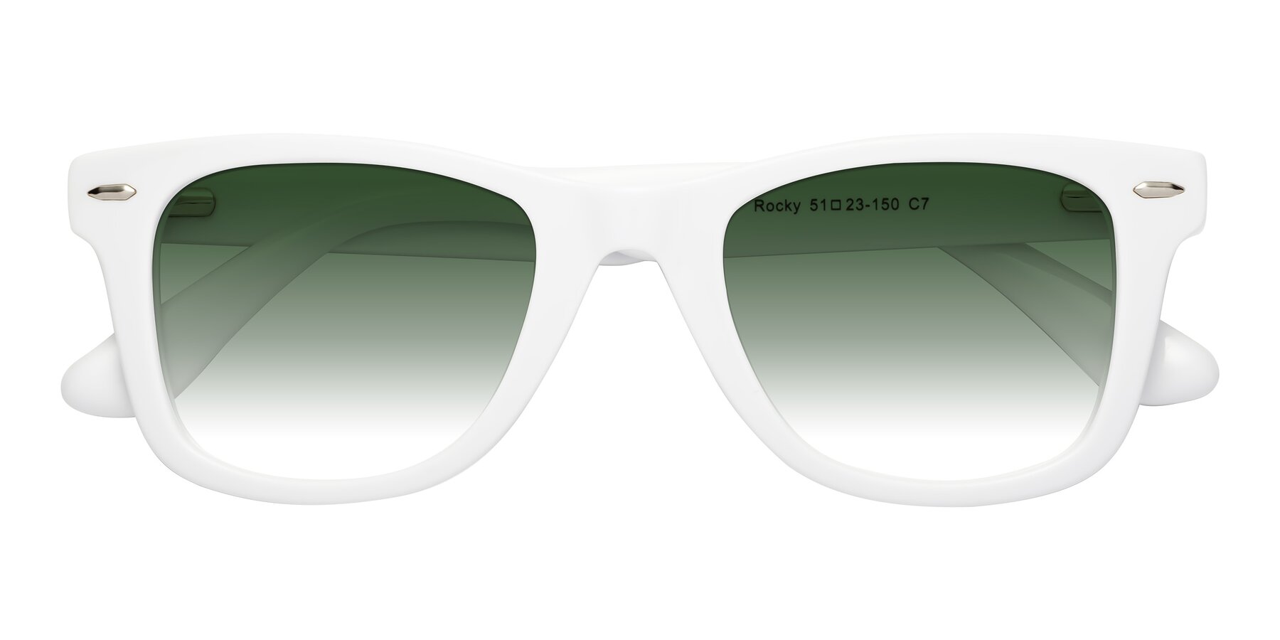Folded Front of Rocky in White with Green Gradient Lenses