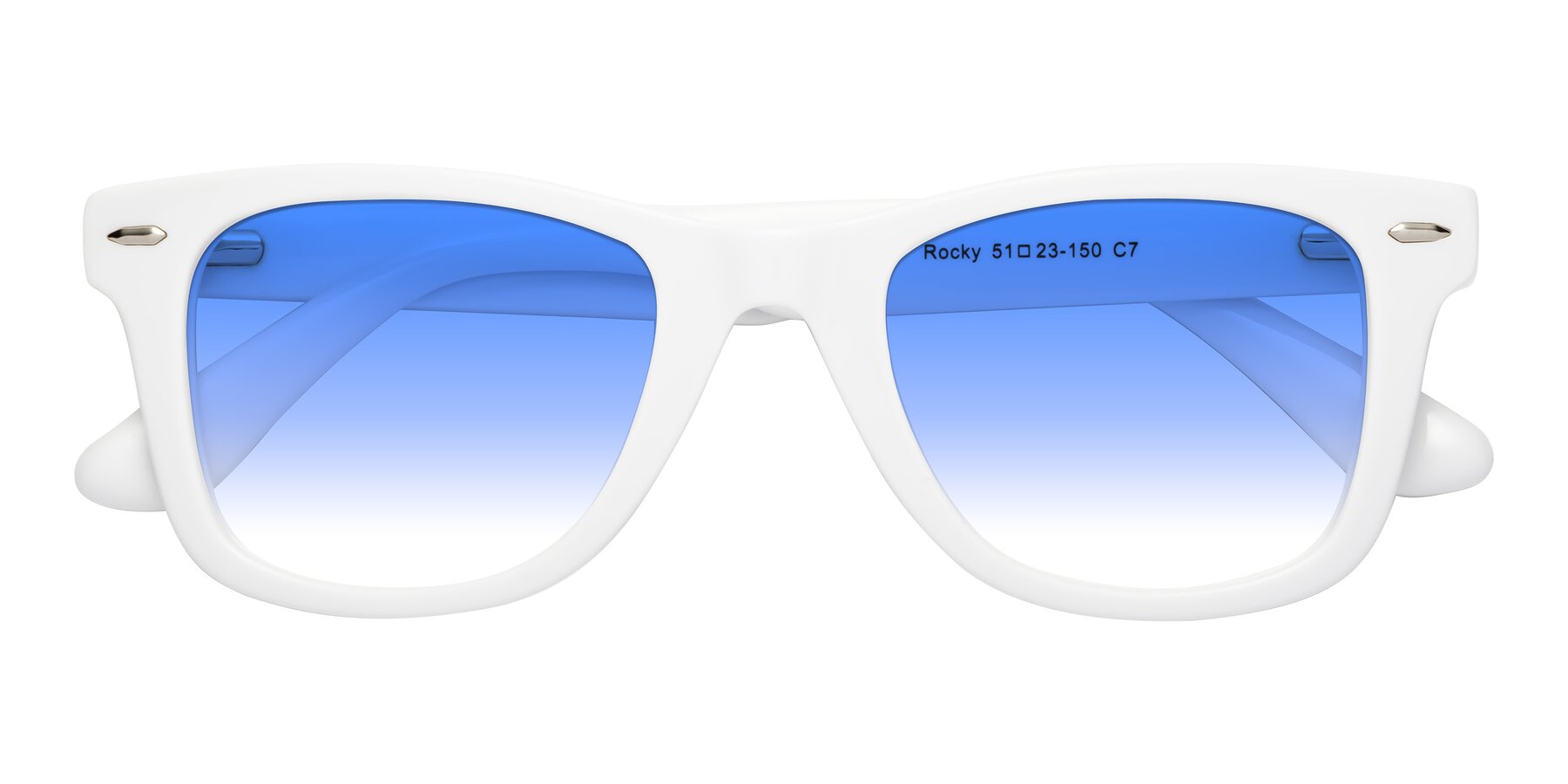 Folded Front of Rocky in White with Blue Gradient Lenses