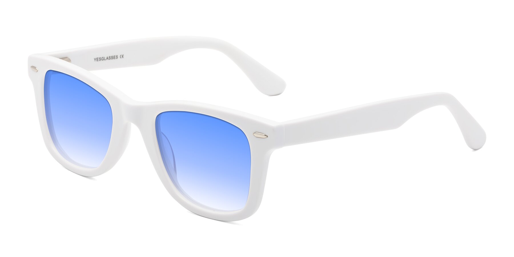 Angle of Rocky in White with Blue Gradient Lenses