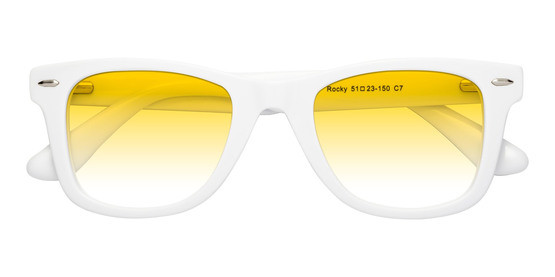 Folded Front of Rocky in White with Yellow Gradient Lenses