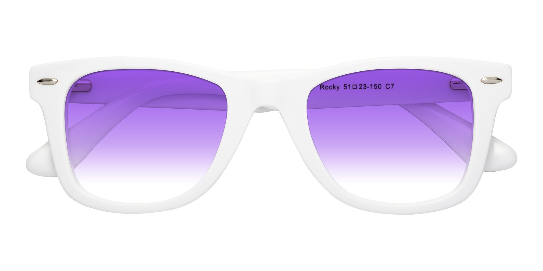 Folded Front of Rocky in White with Purple Gradient Lenses
