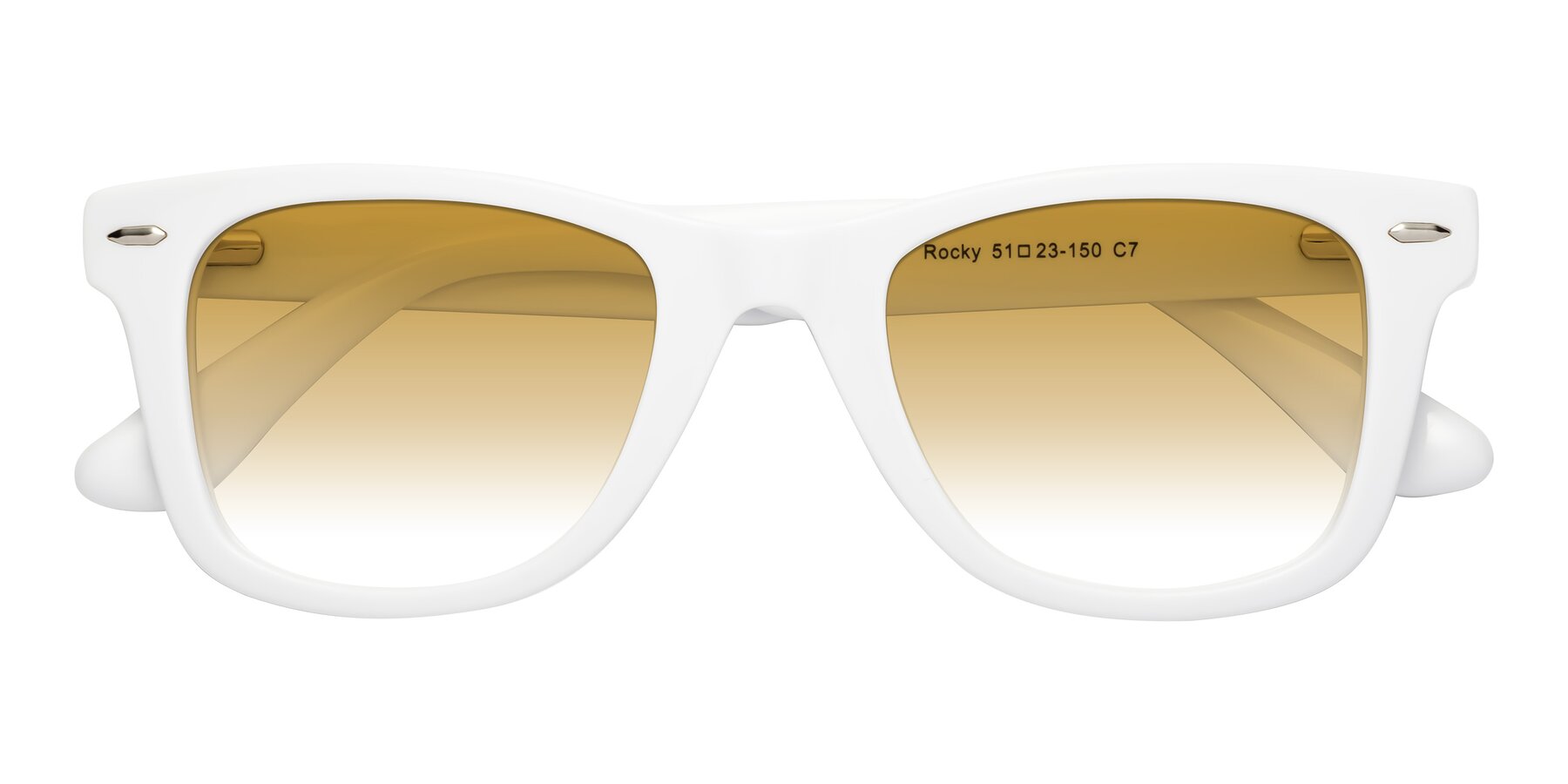 Folded Front of Rocky in White with Champagne Gradient Lenses