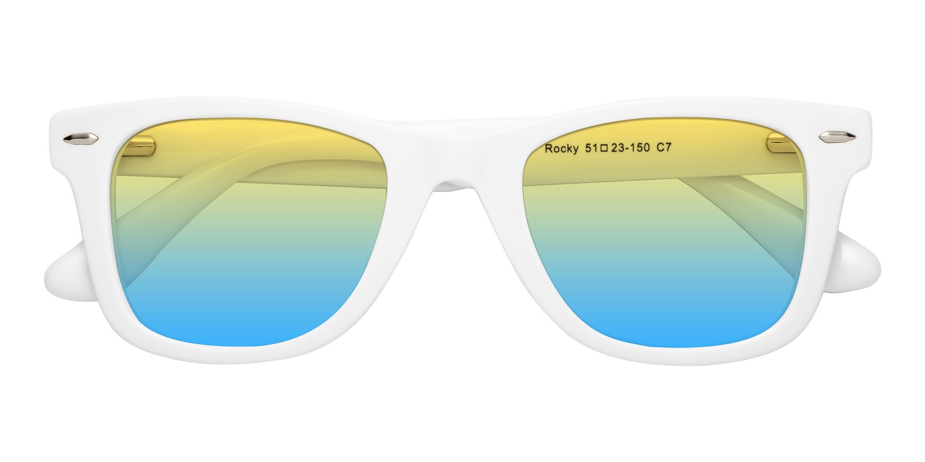 Folded Front of Rocky in White with Yellow / Blue Gradient Lenses