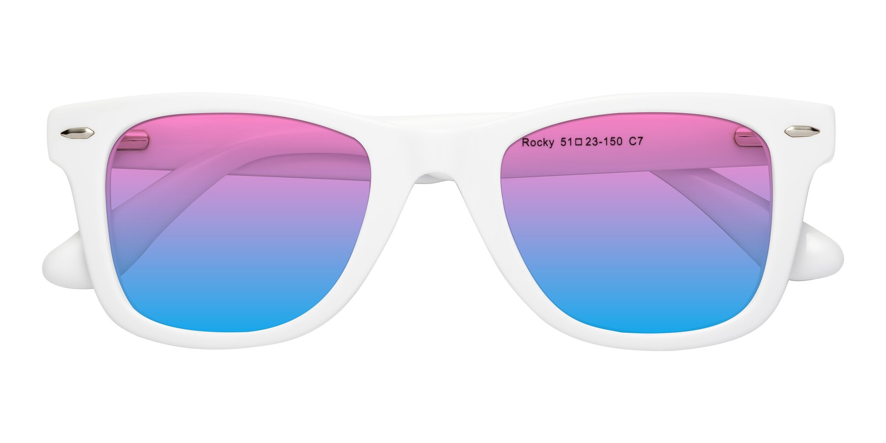Folded Front of Rocky in White with Pink / Blue Gradient Lenses