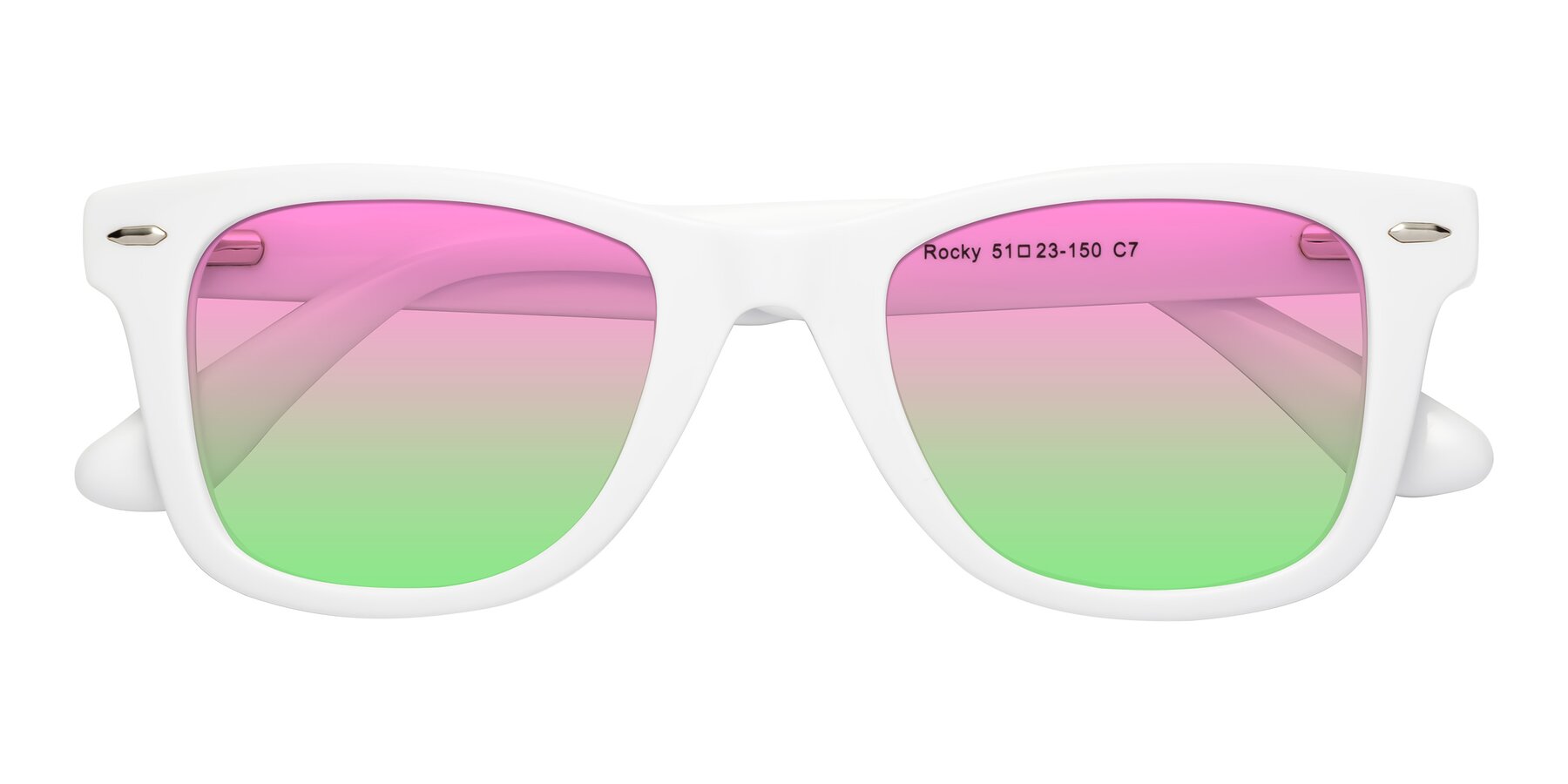 Folded Front of Rocky in White with Pink / Green Gradient Lenses