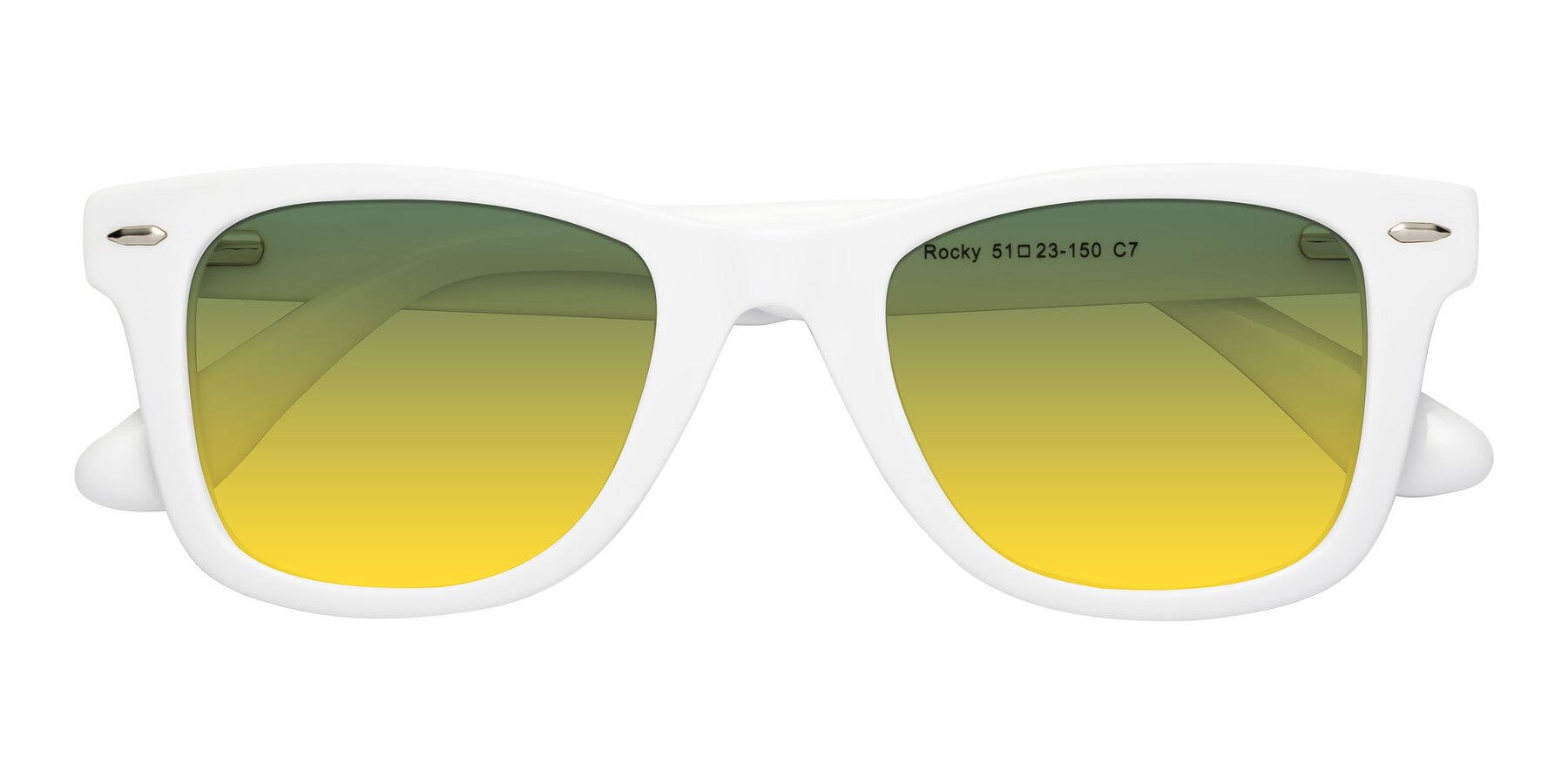 Folded Front of Rocky in White with Green / Yellow Gradient Lenses