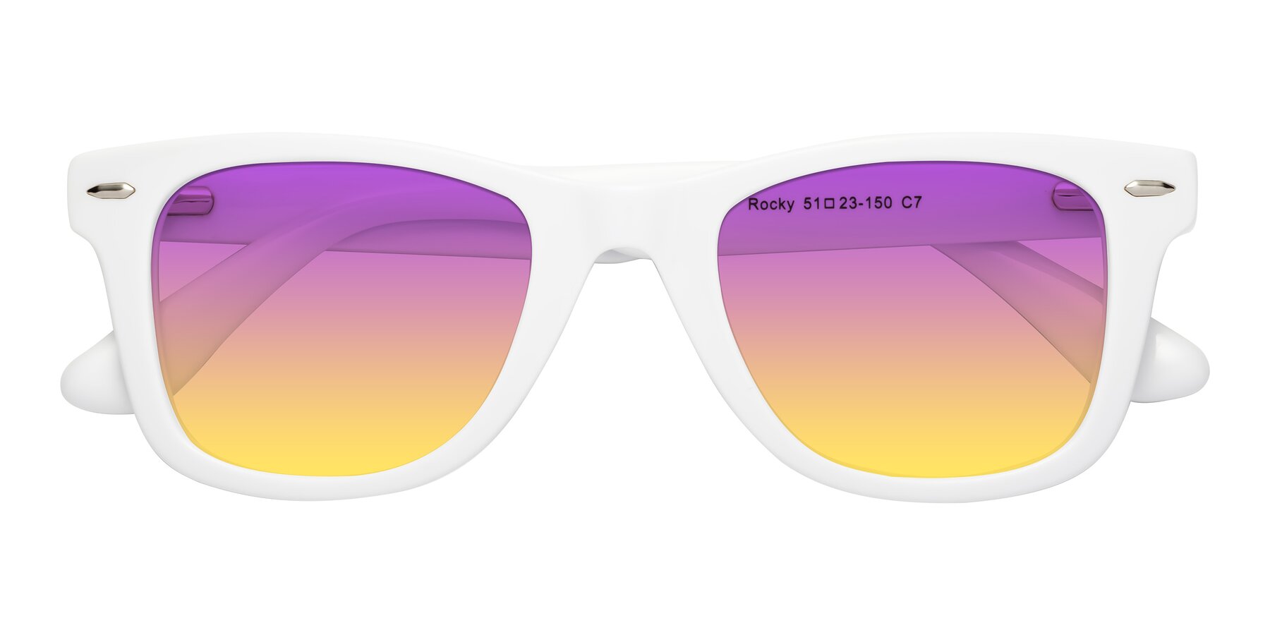 Folded Front of Rocky in White with Purple / Yellow Gradient Lenses