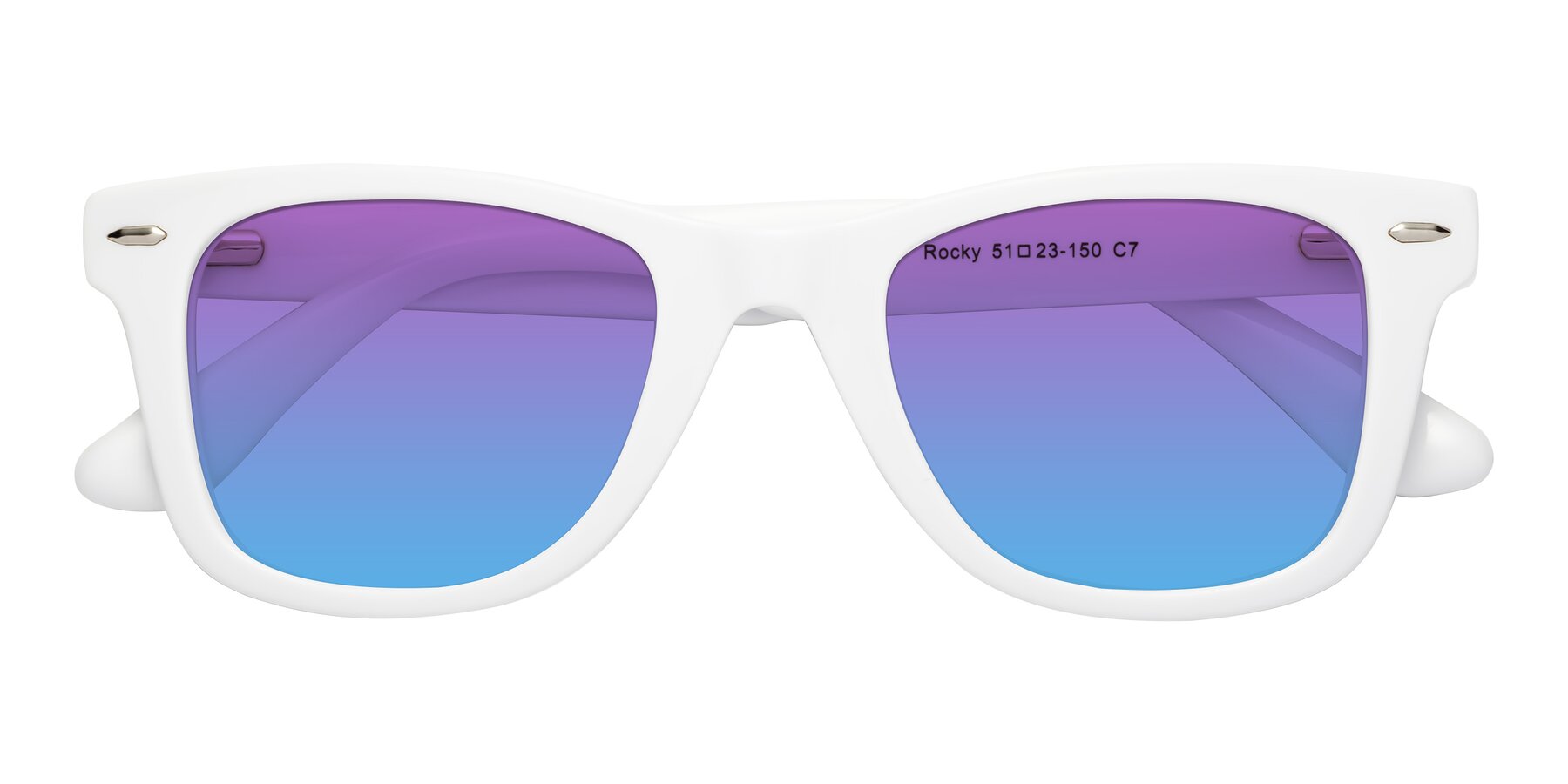 Folded Front of Rocky in White with Purple / Blue Gradient Lenses