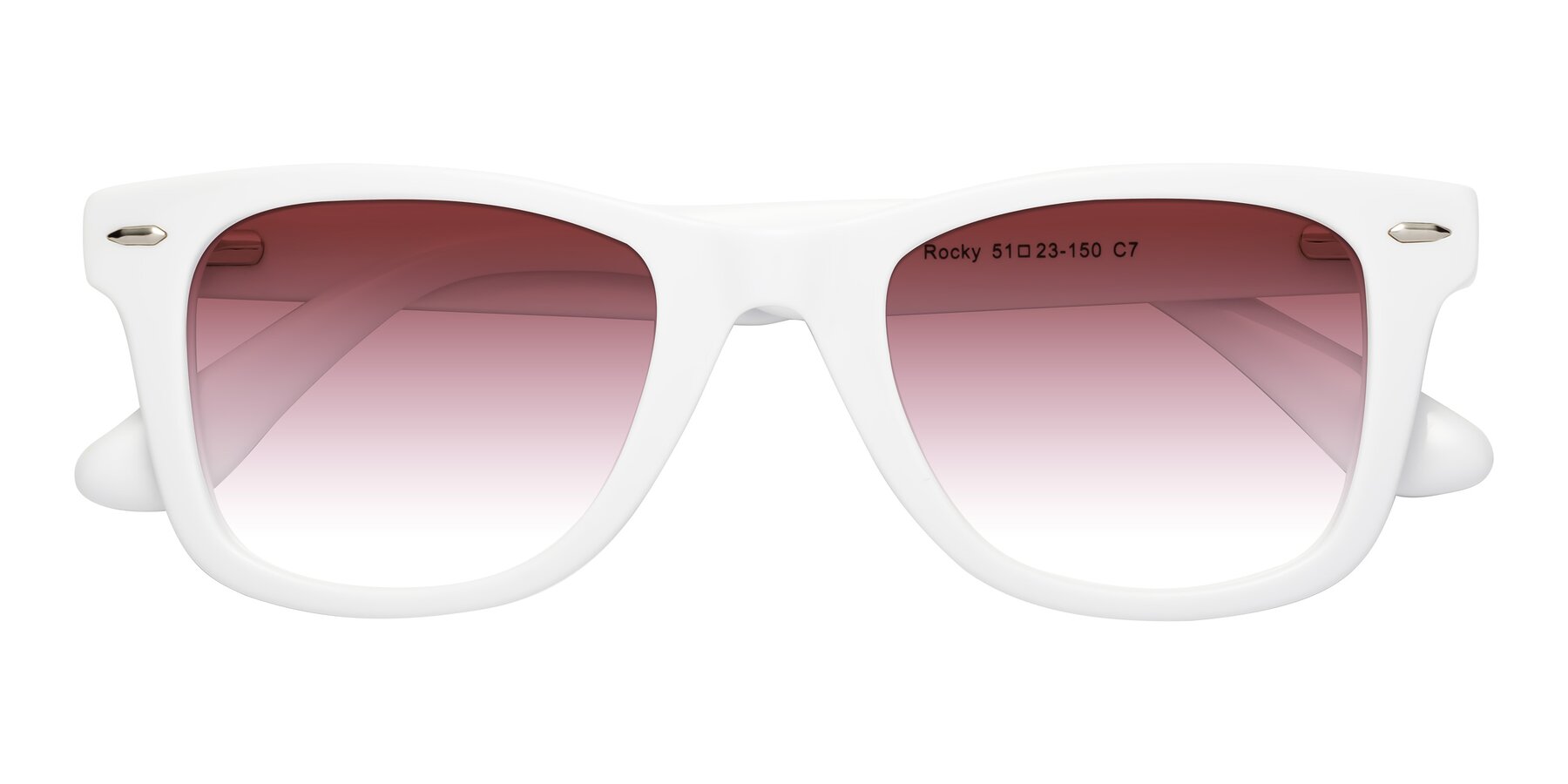 Folded Front of Rocky in White with Garnet Gradient Lenses