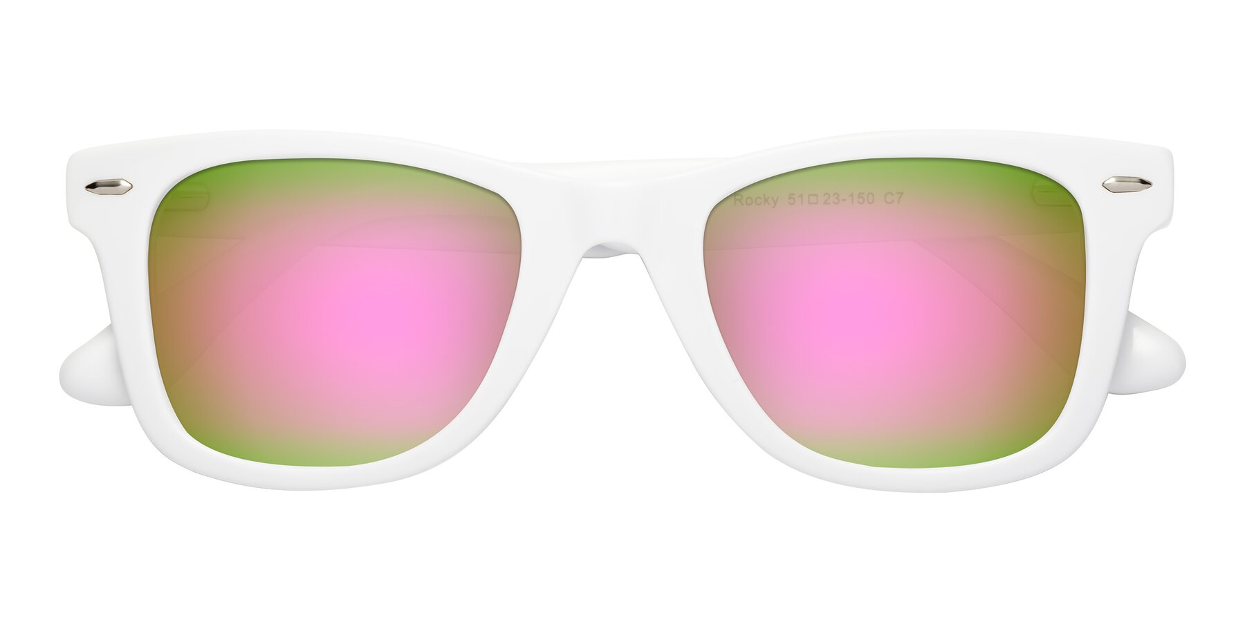 Folded Front of Rocky in White with Pink Mirrored Lenses
