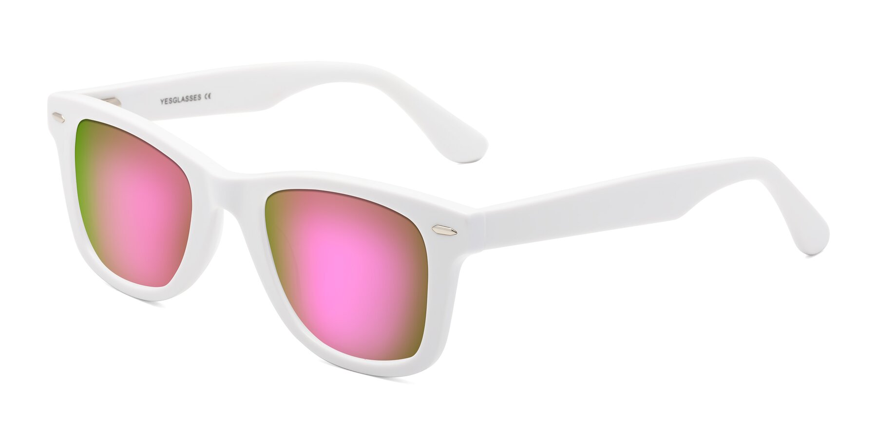 Angle of Rocky in White with Pink Mirrored Lenses