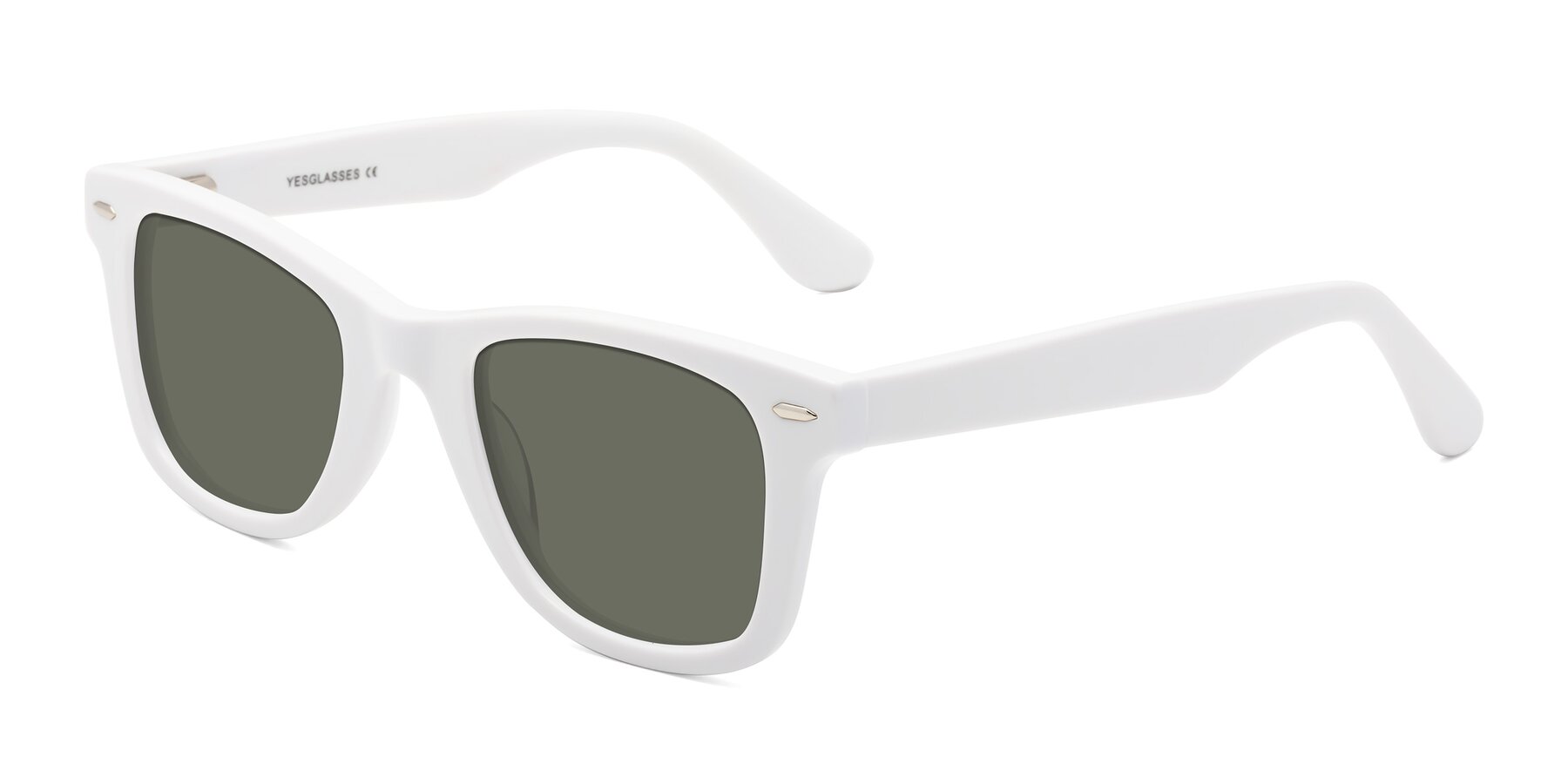 Angle of Rocky in White with Gray Polarized Lenses