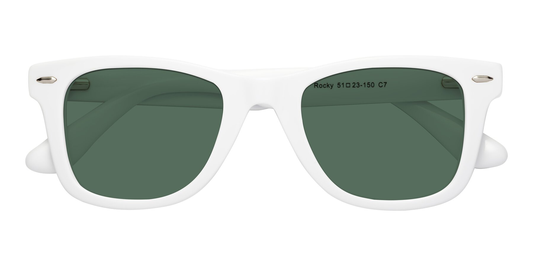 Folded Front of Rocky in White with Green Polarized Lenses