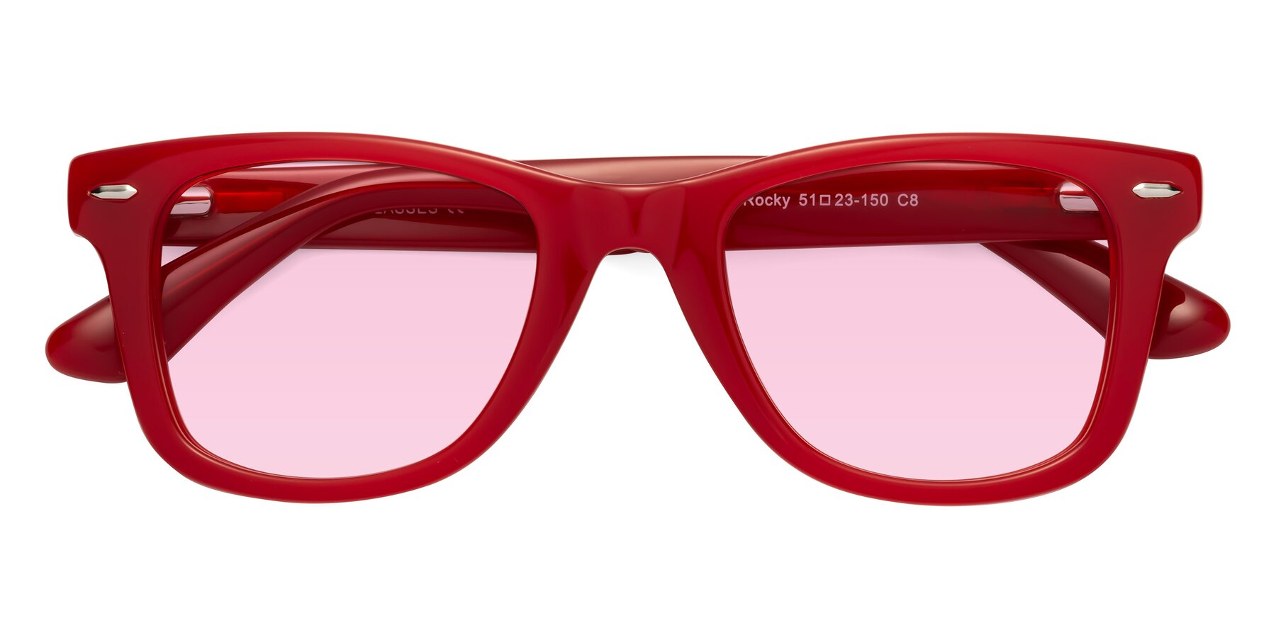 Folded Front of Rocky in Red with Light Pink Tinted Lenses