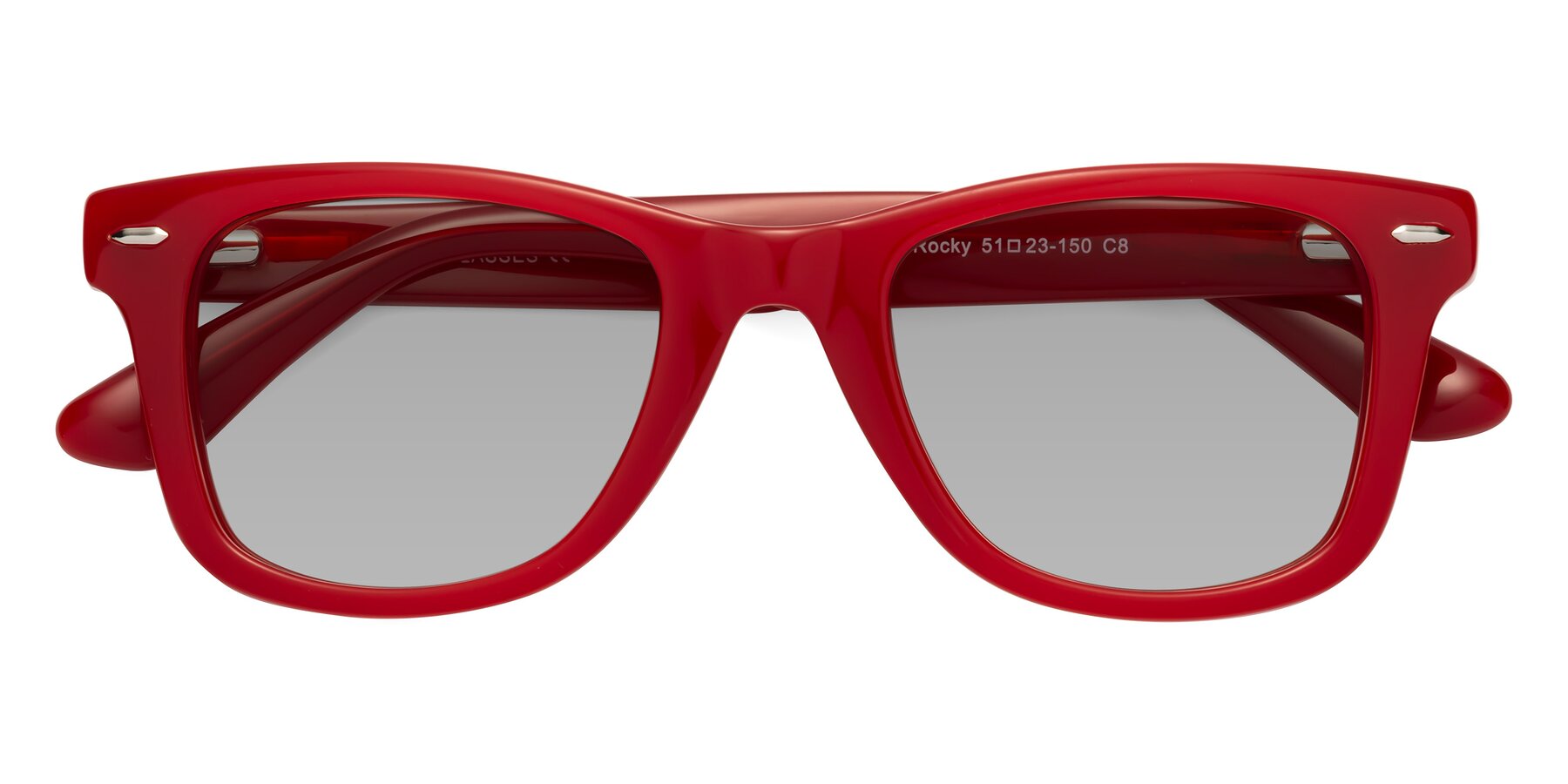 Folded Front of Rocky in Red with Light Gray Tinted Lenses
