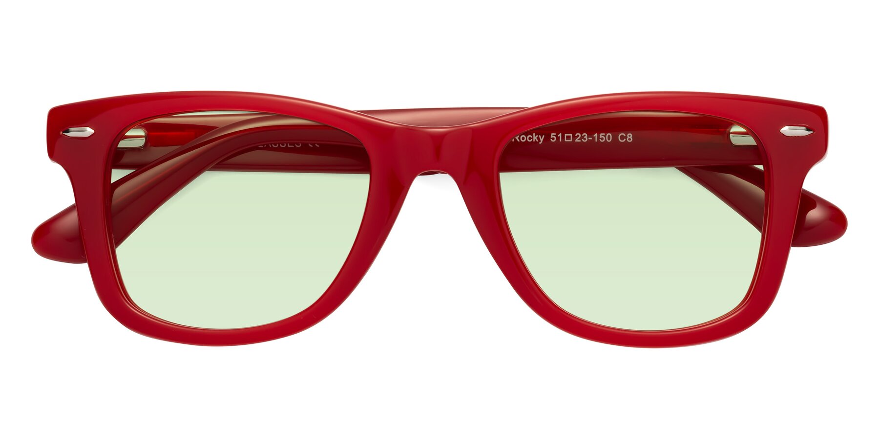 Folded Front of Rocky in Red with Light Green Tinted Lenses