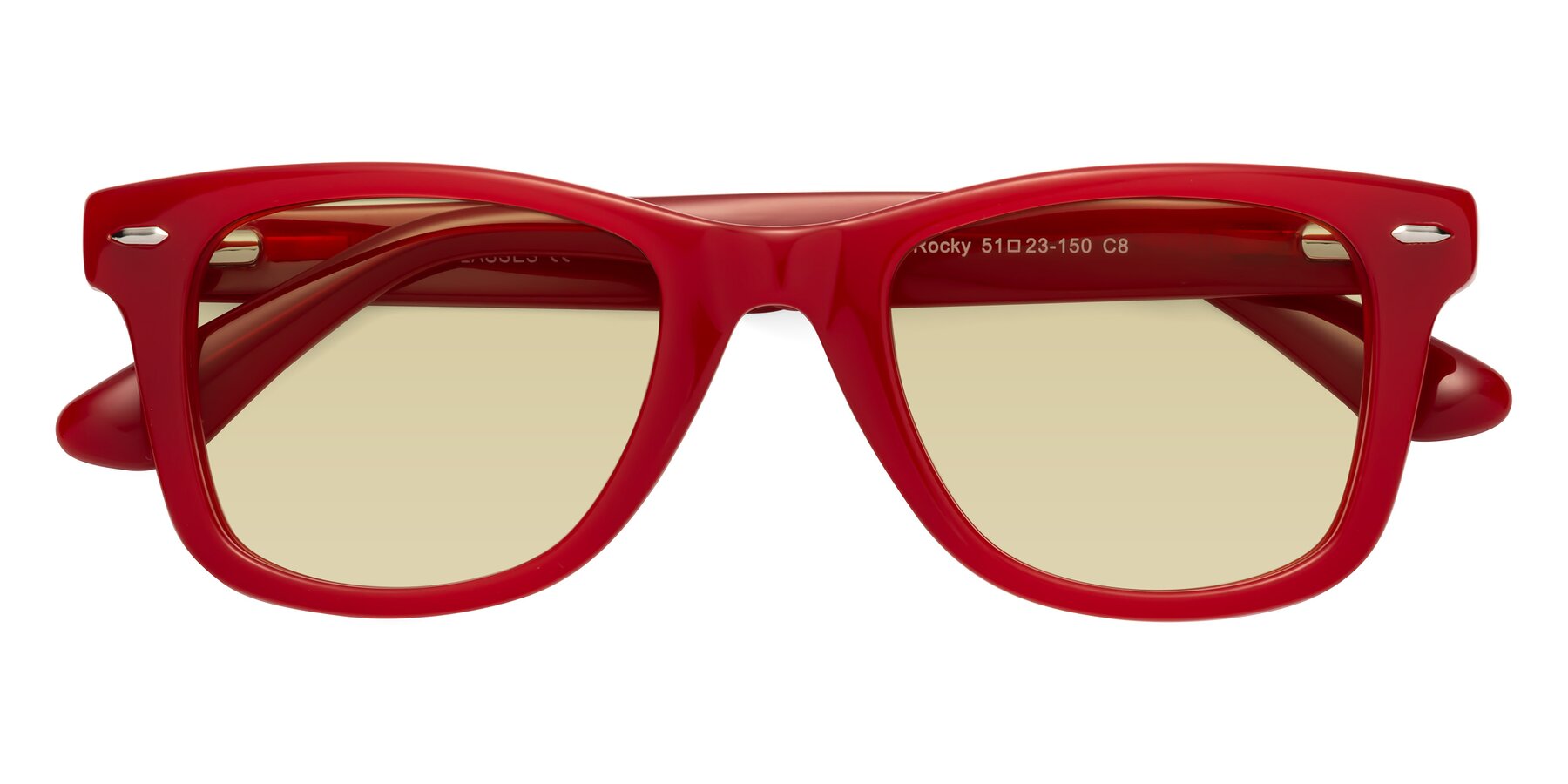 Folded Front of Rocky in Red with Light Champagne Tinted Lenses