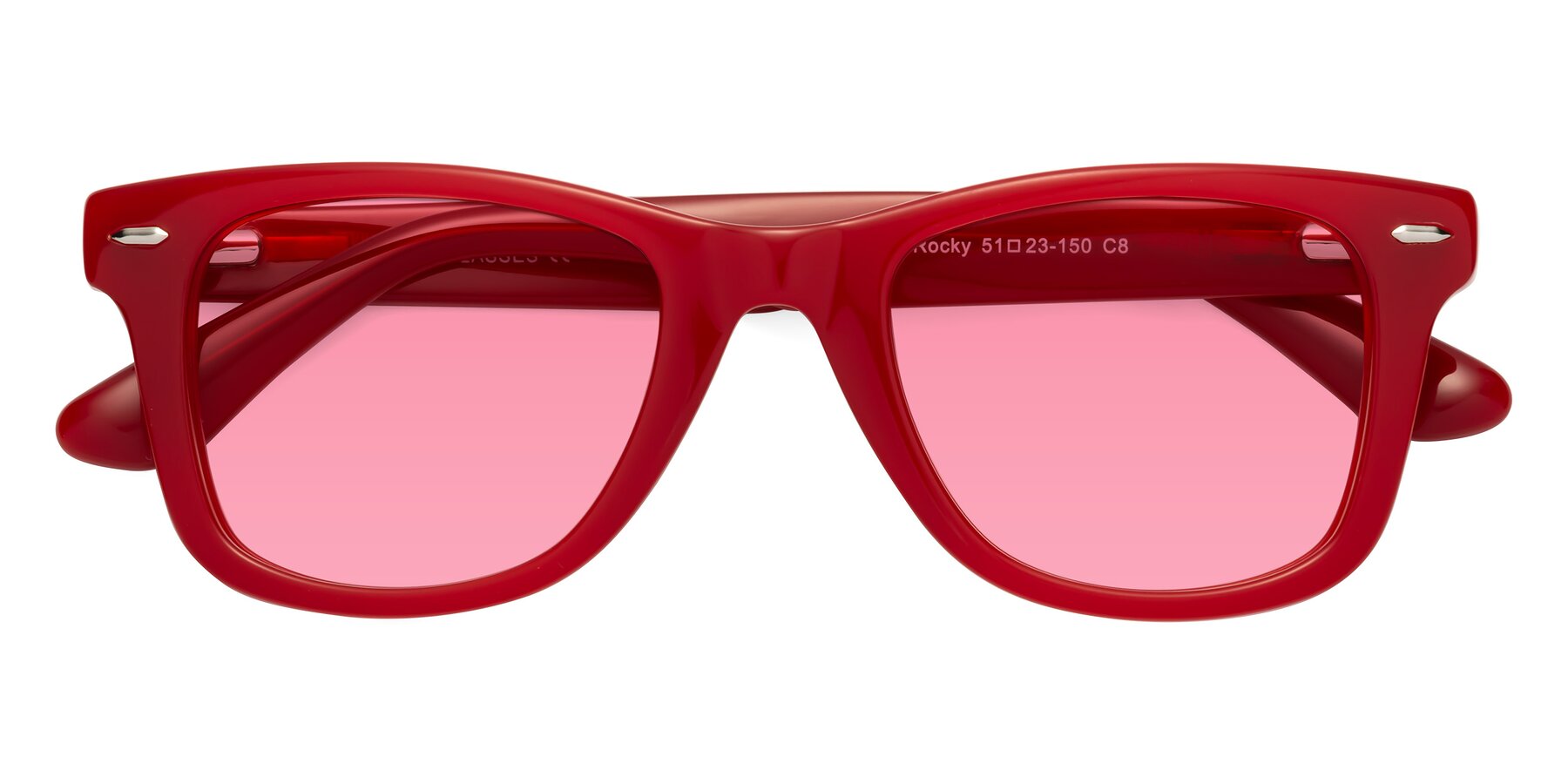 Folded Front of Rocky in Red with Pink Tinted Lenses