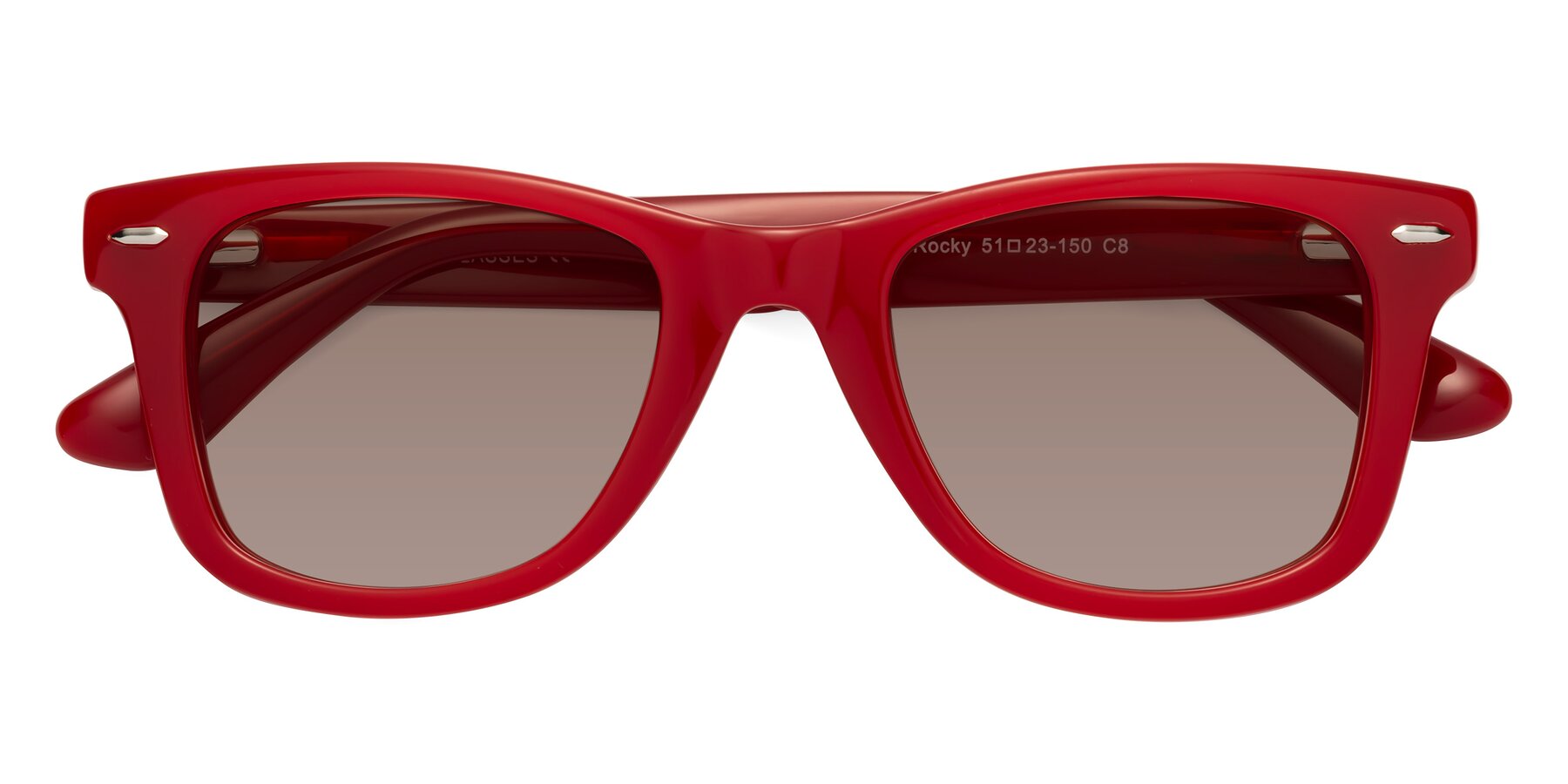 Folded Front of Rocky in Red with Medium Brown Tinted Lenses