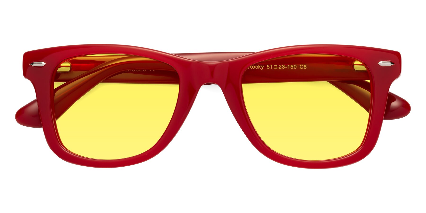 Folded Front of Rocky in Red with Medium Yellow Tinted Lenses
