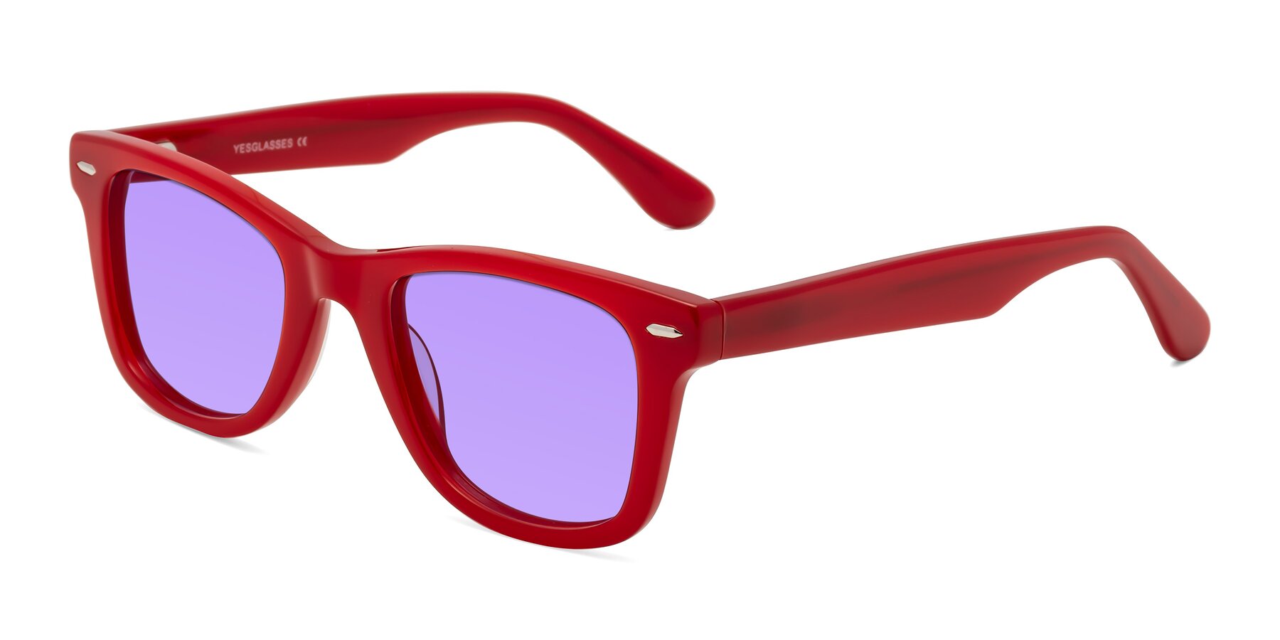 Angle of Rocky in Red with Medium Purple Tinted Lenses
